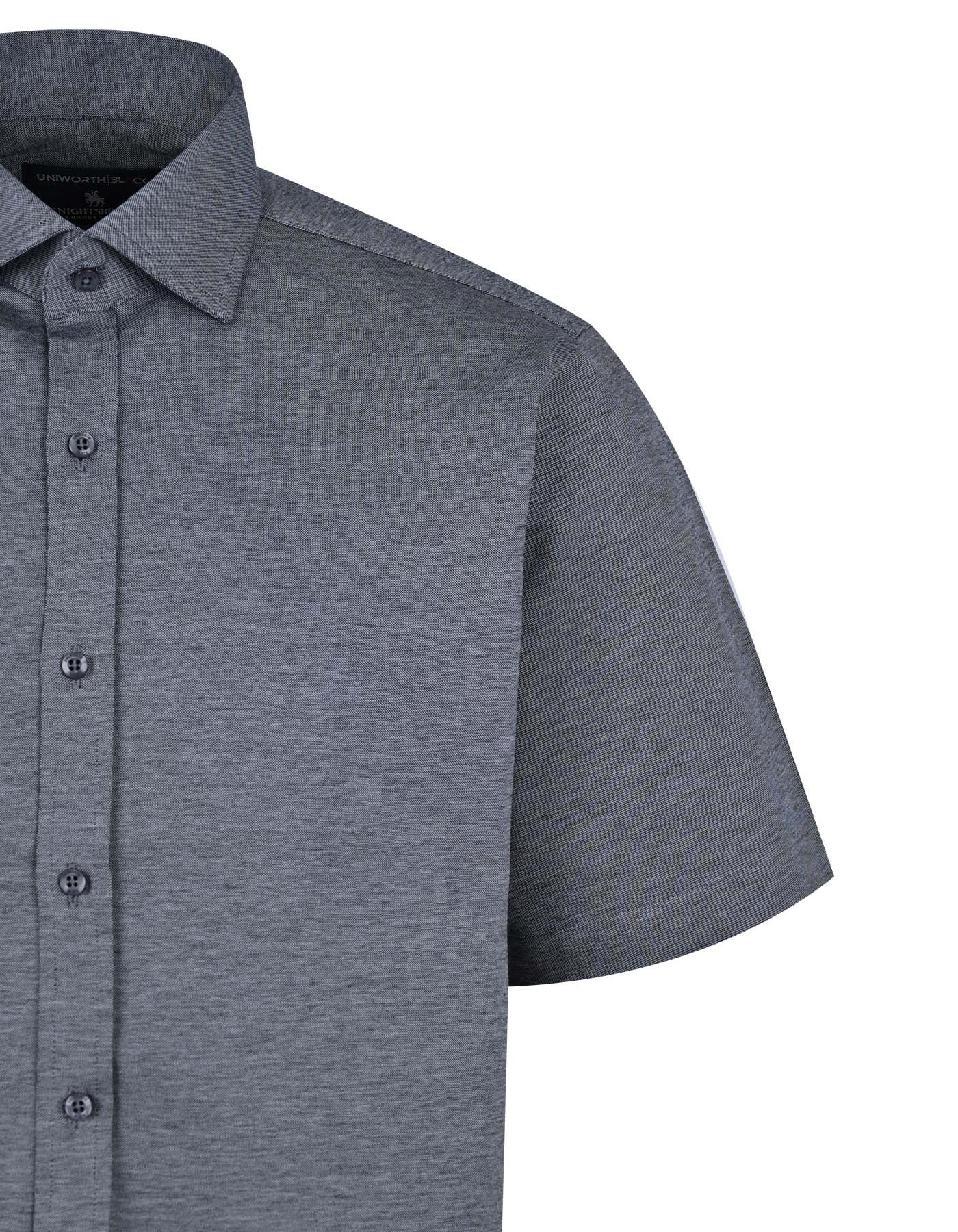 Grey Plain Classic Fit Knit Shirt - Image 4