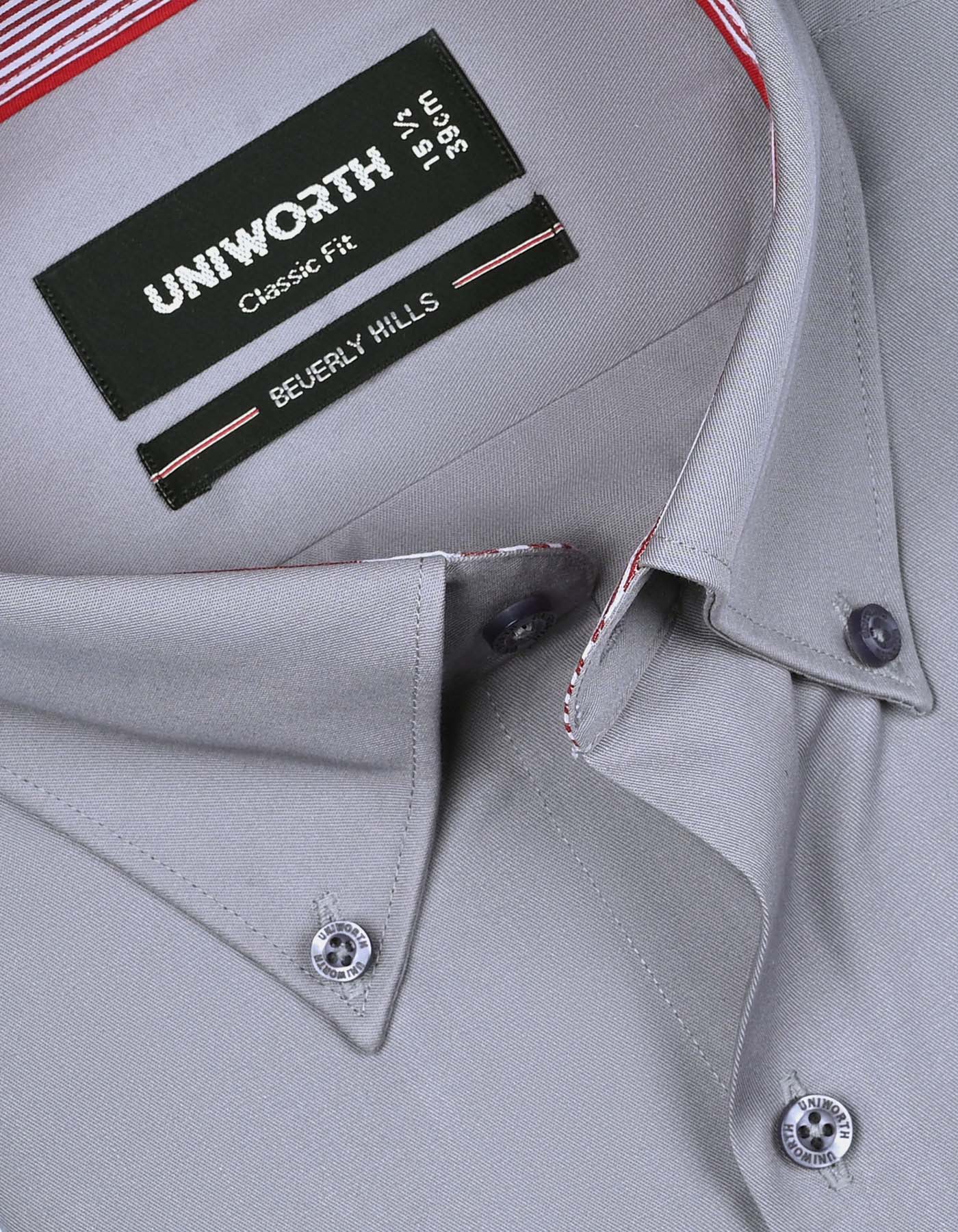 Grey Plain Classic Fit Shirt - Image 2