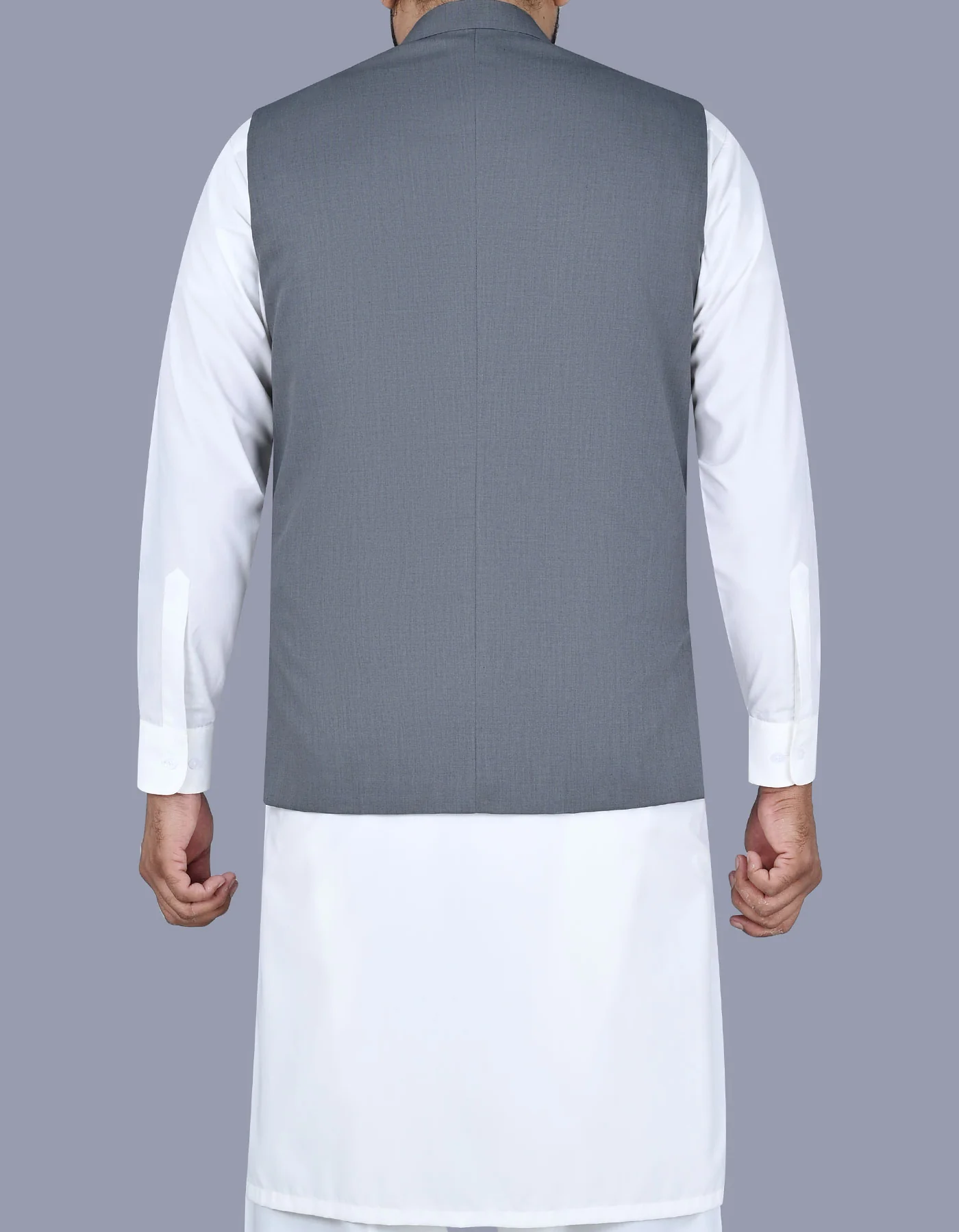 Grey Plain Classic Fit Waistcoat - Image 4