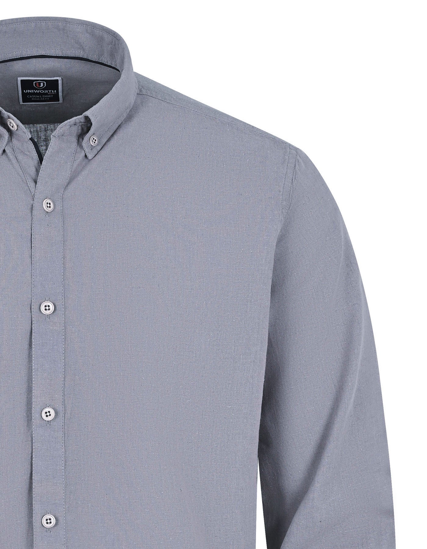 Grey Plain Regular Fit Casual Shirt - Image 4