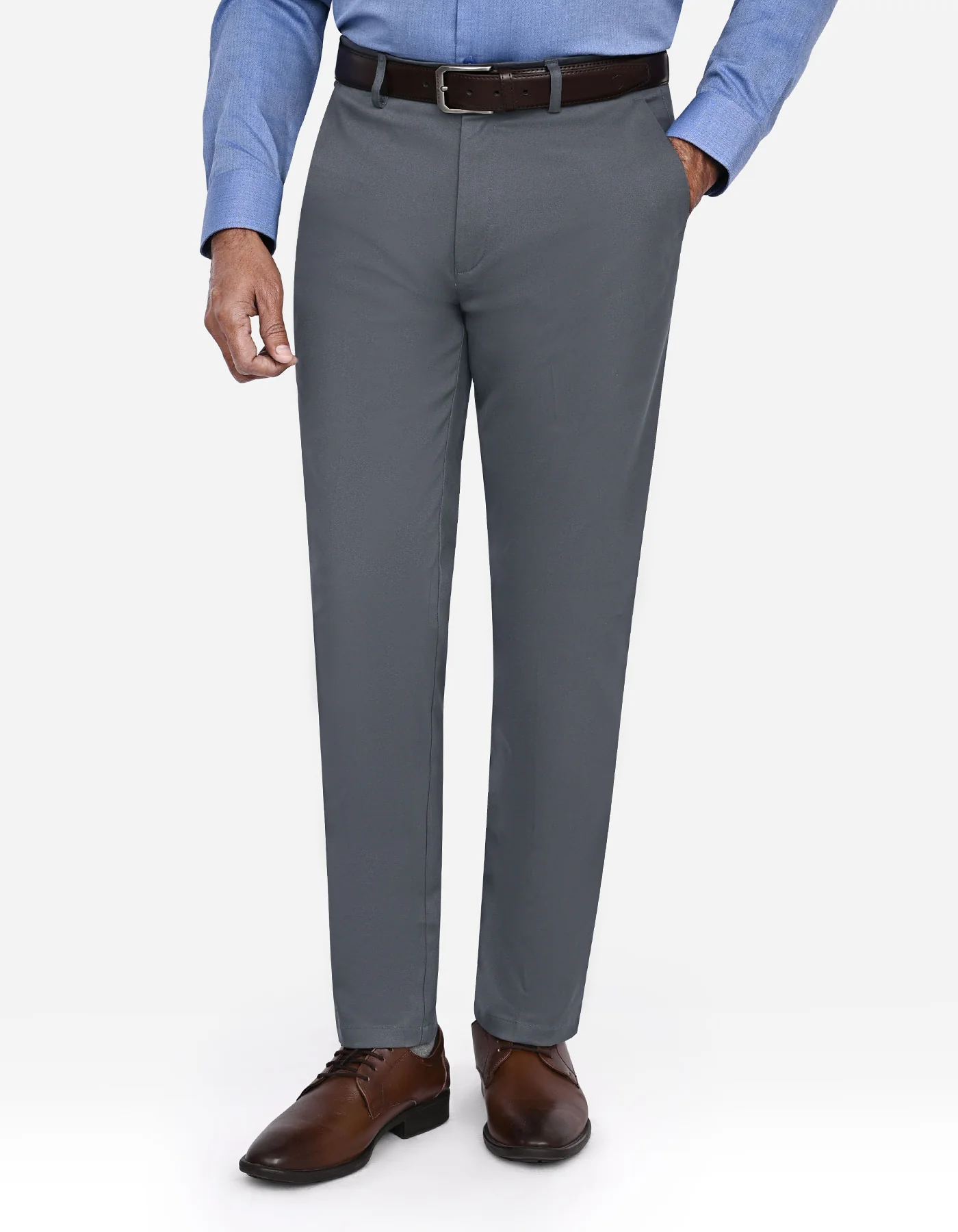 Grey Plain Smart Fit Cotton Trouser