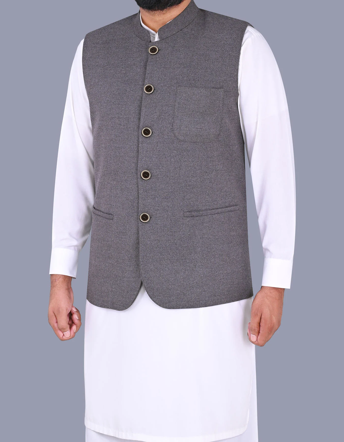 Grey Plain Smart Fit Waist Coat - Image 3