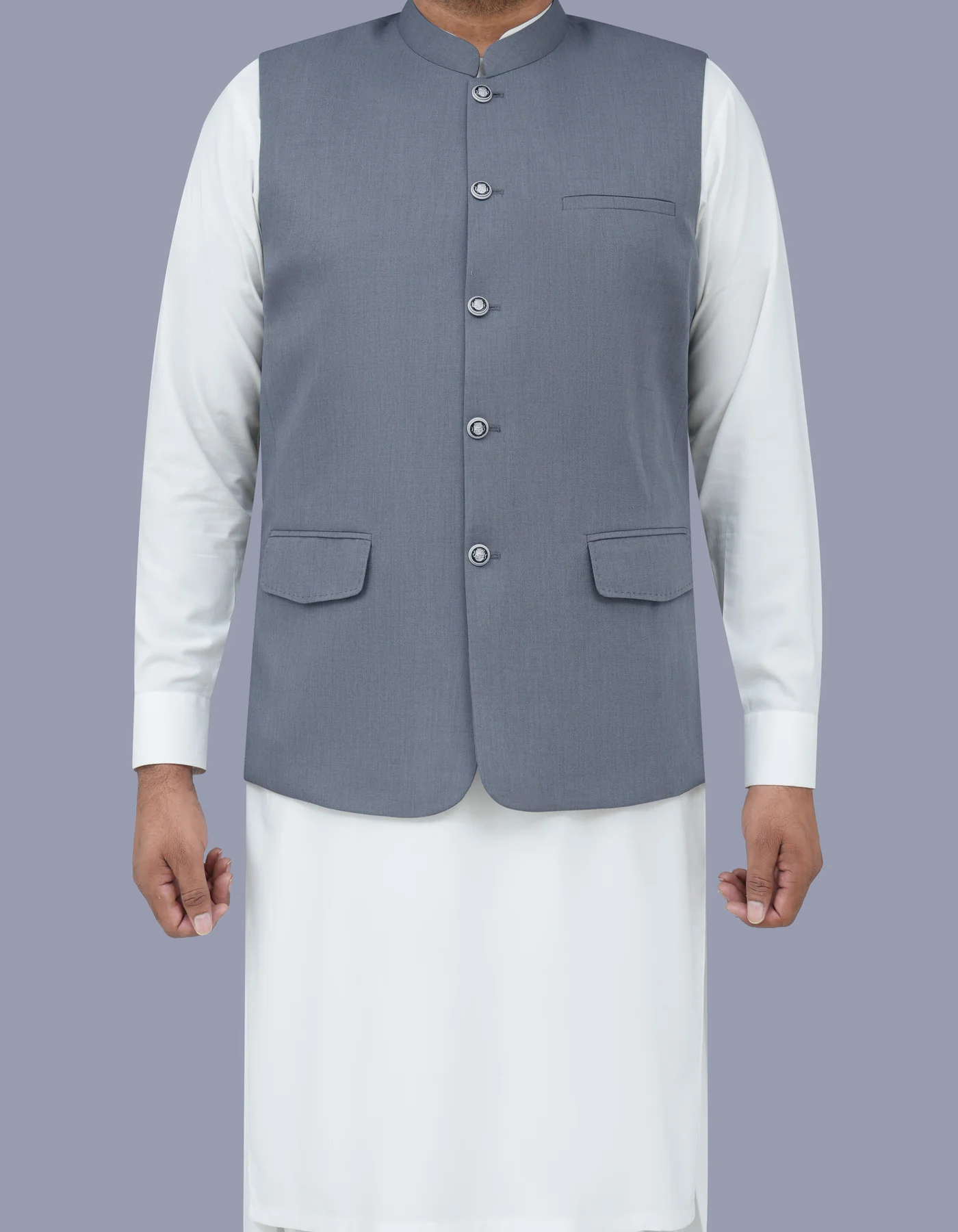 Grey Plain Smart Fit Waistcoat - Image 2
