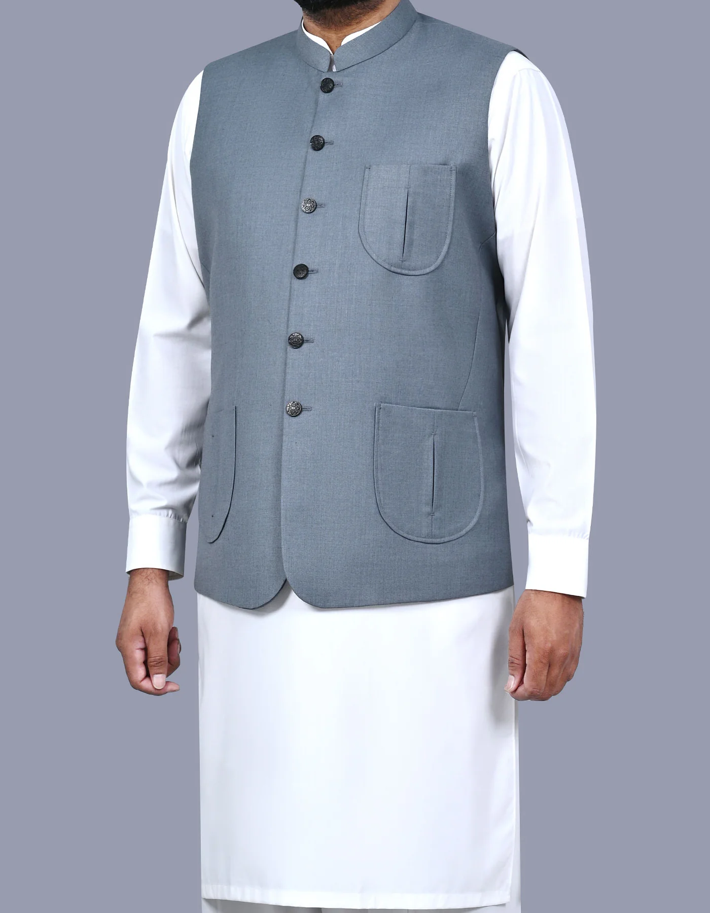 Grey Plain Smart Fit Waistcoat - Image 3