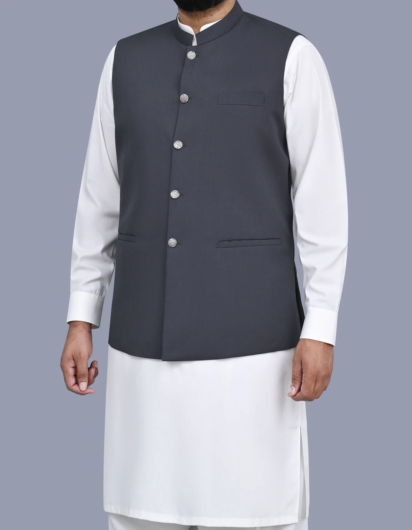 Grey Plain Smart Fit Waistcoat - Image 3
