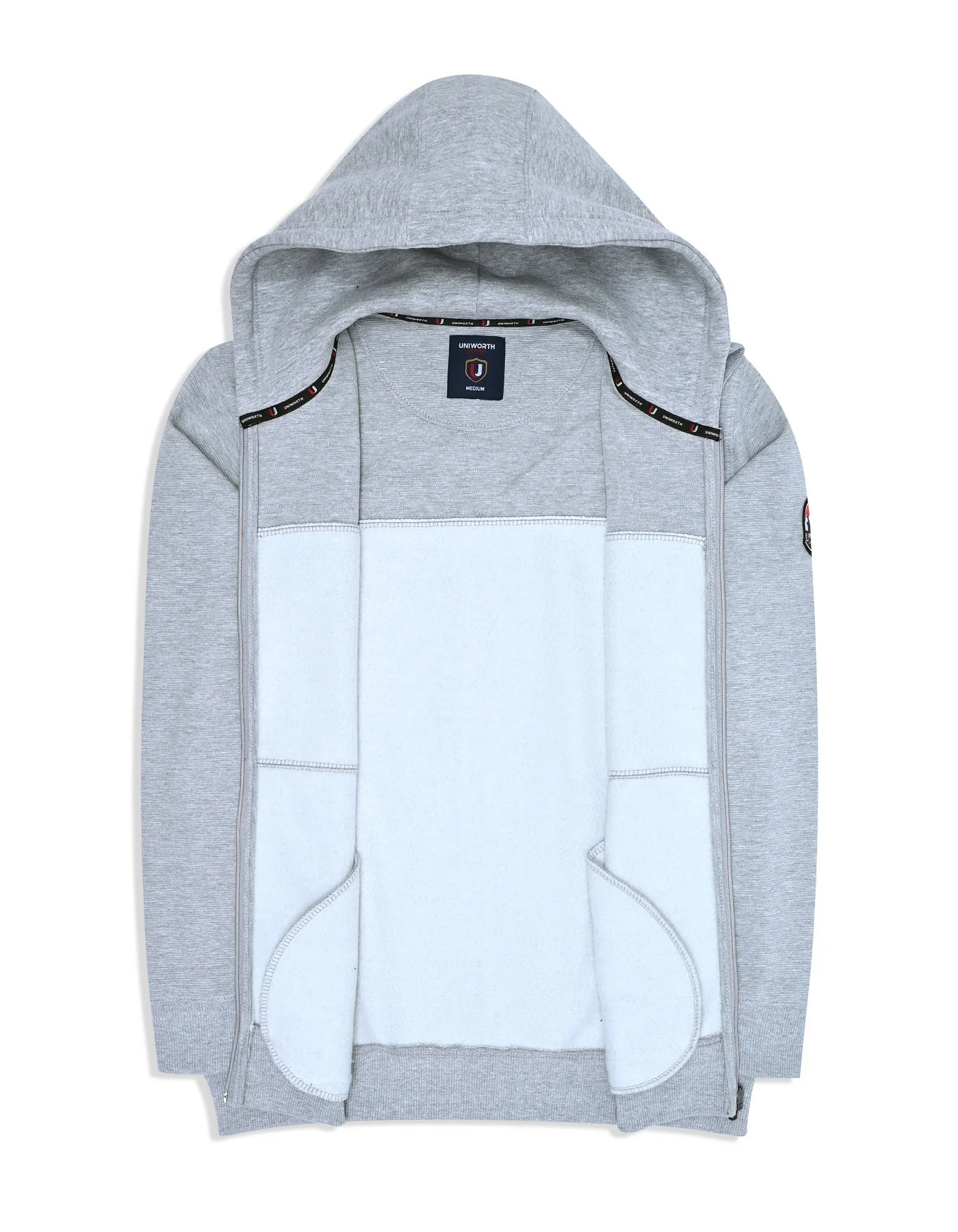 Grey Plain Zipper Hoodie - Image 3