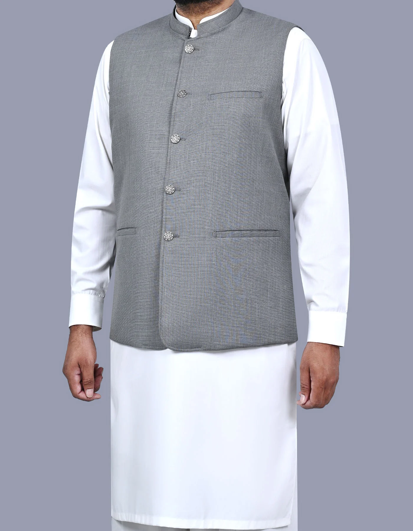 Grey Texture Smart Fit Waistcoat - Image 3