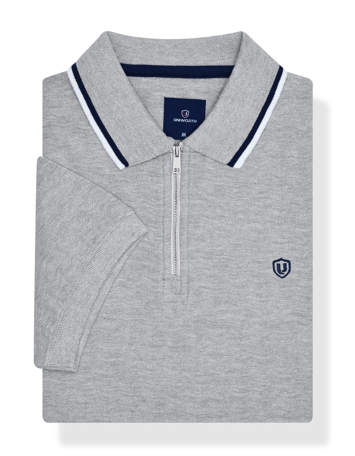 Heather Grey Texture Herring Bone Polo Shirt - Image 2
