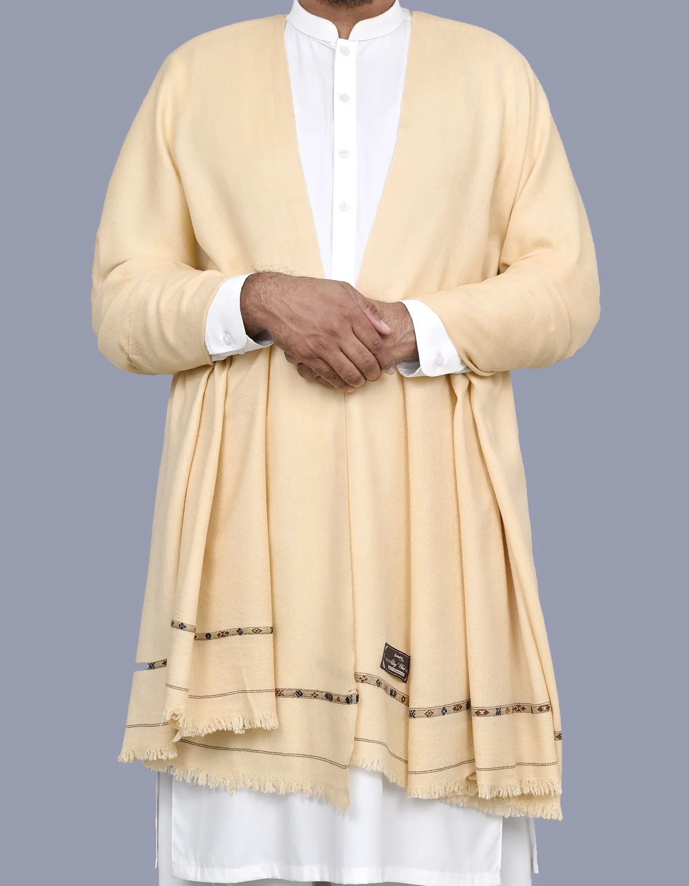 Ivory Plain Cotton Blend Men Shawl