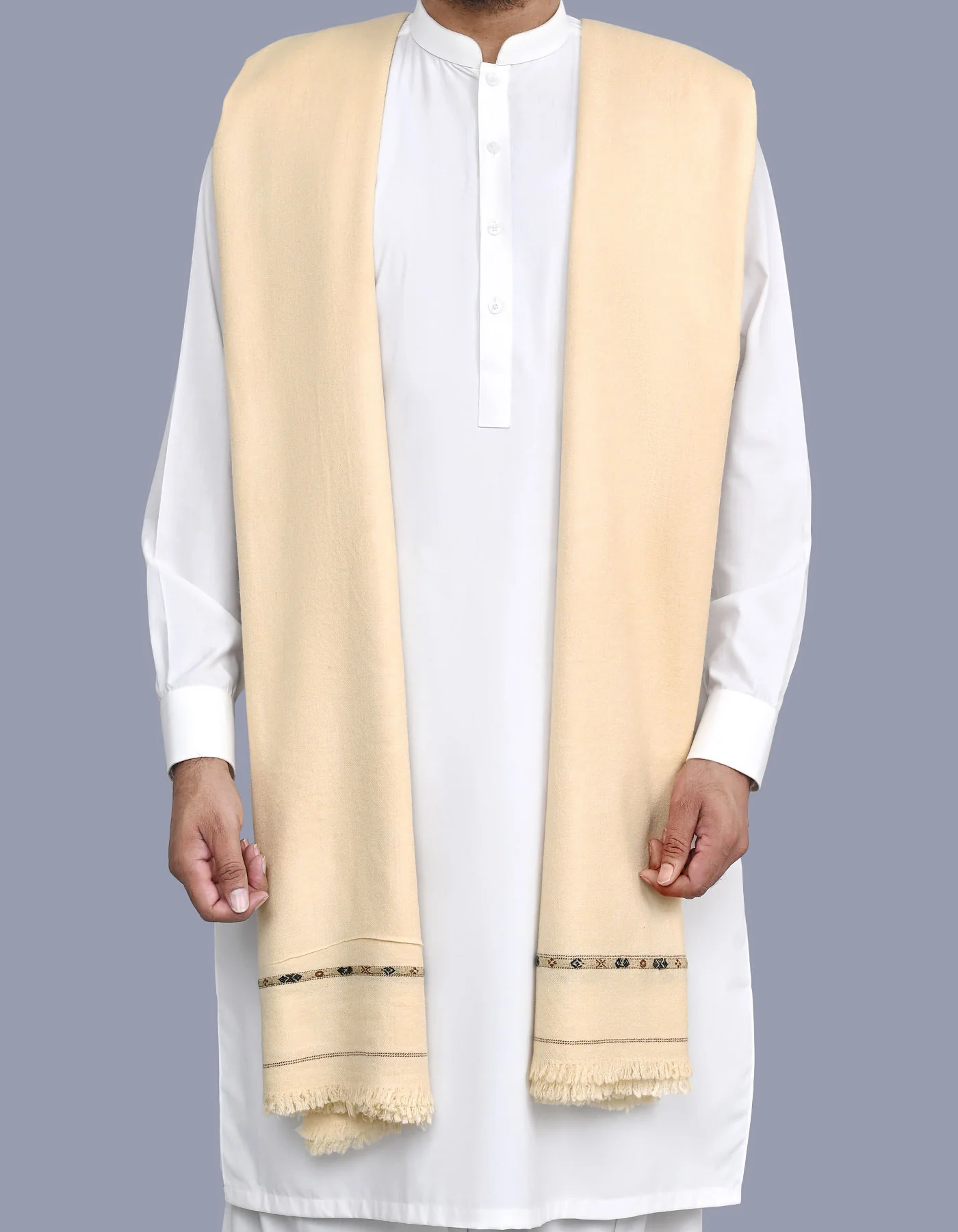 Ivory Plain Cotton Blend Men Shawl - Image 2