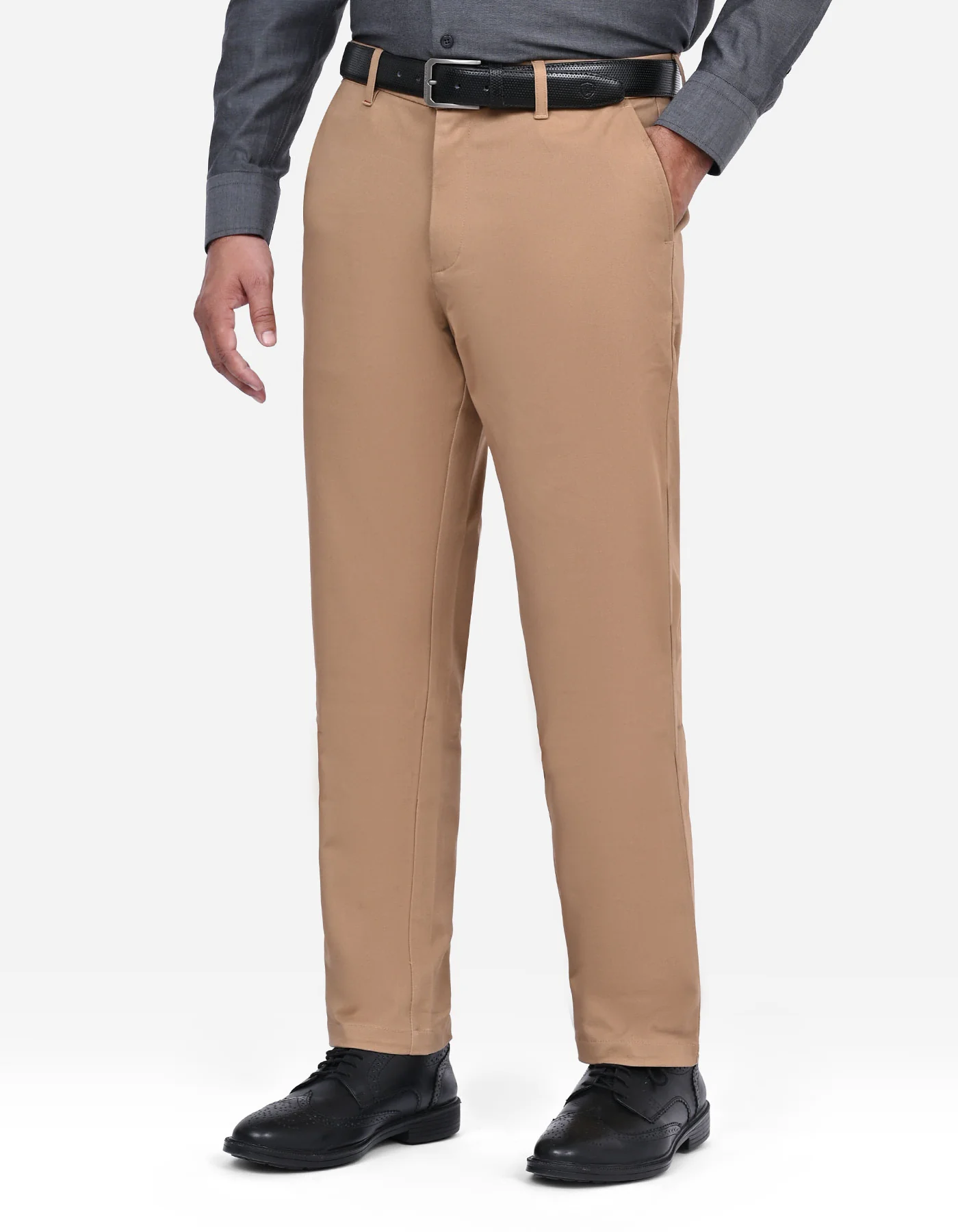 Khaki Plain Smart Fit Cotton Trouser