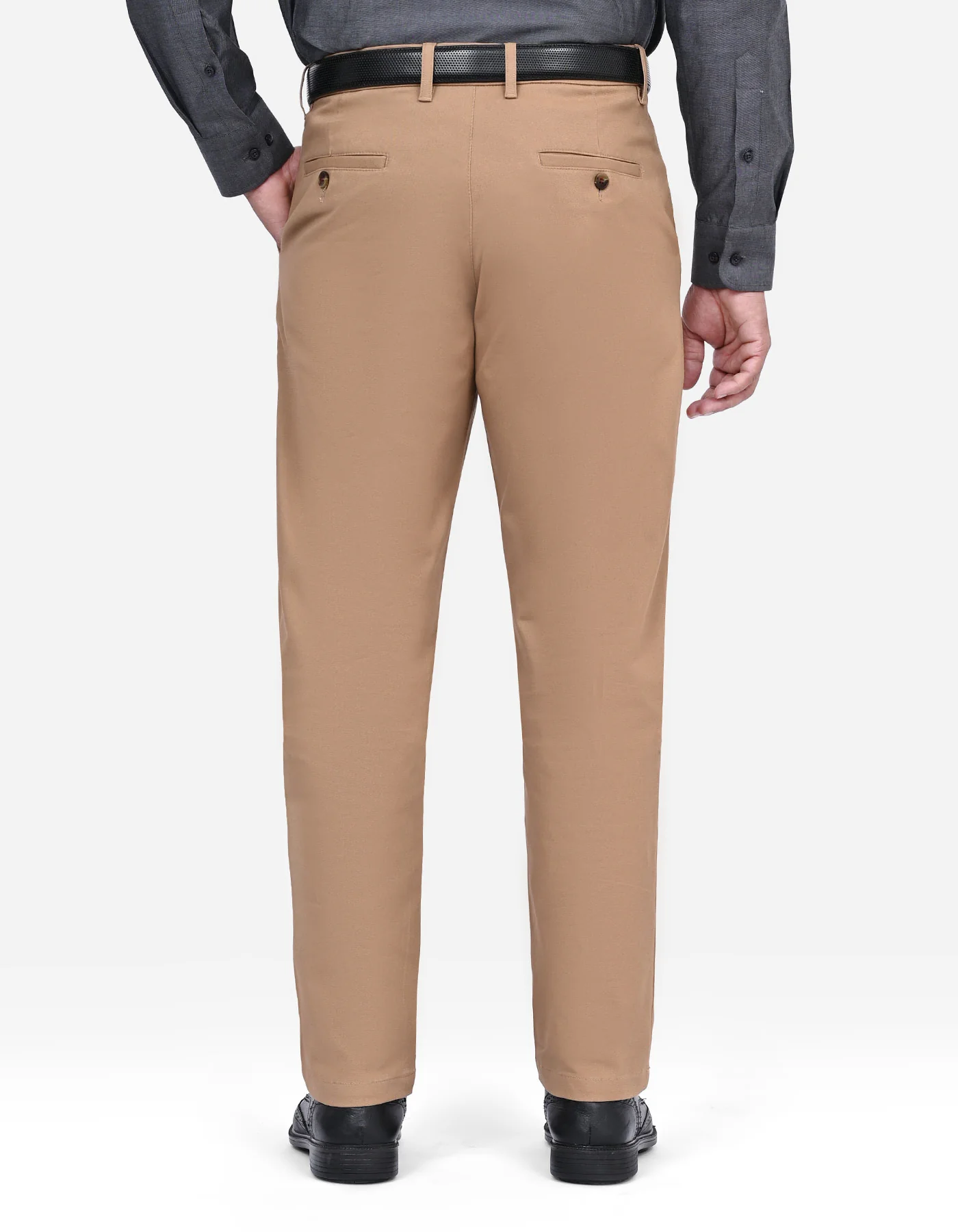 Khaki Plain Smart Fit Cotton Trouser - Image 5