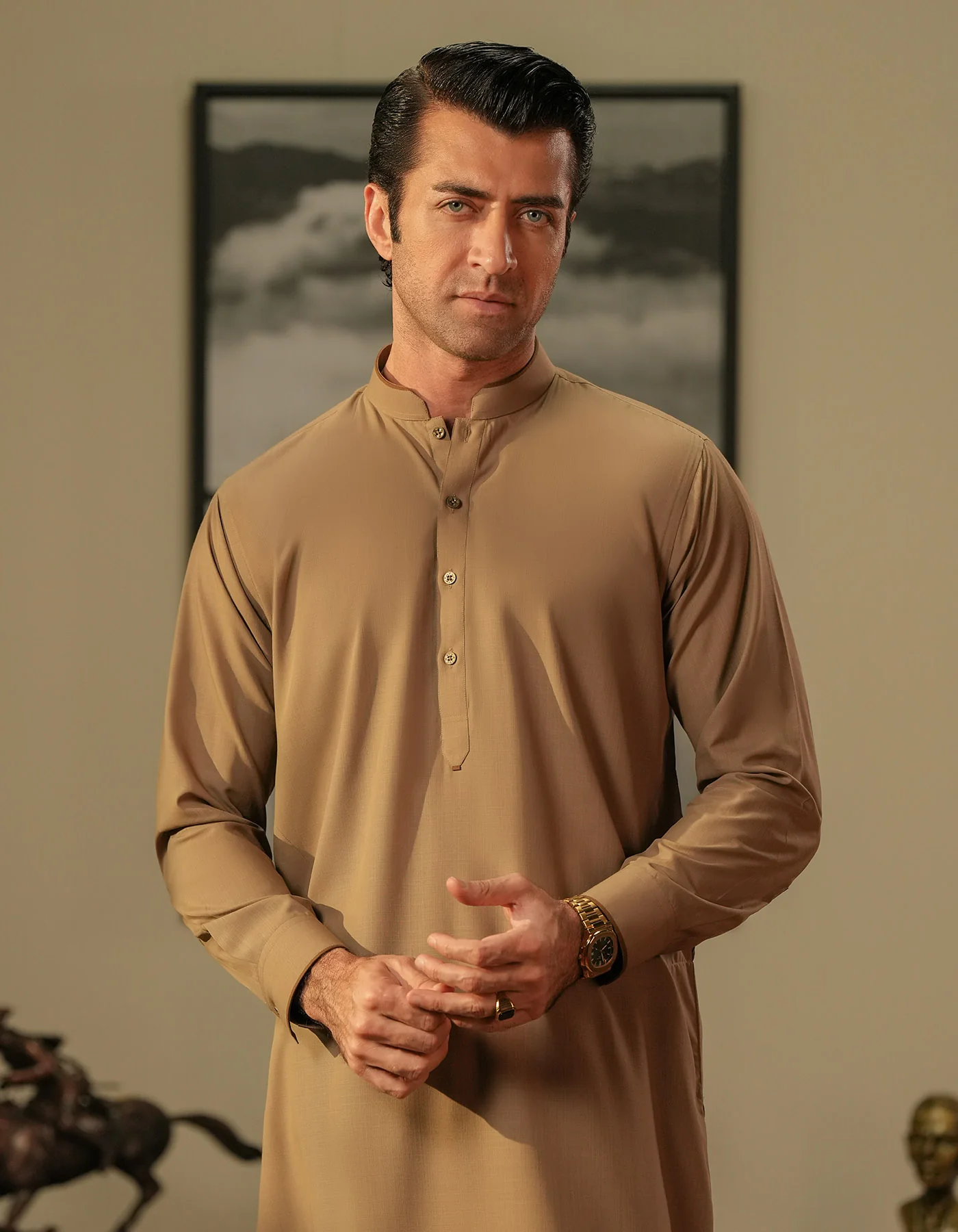 Khaki Texture Kameez Shalwar - Image 3