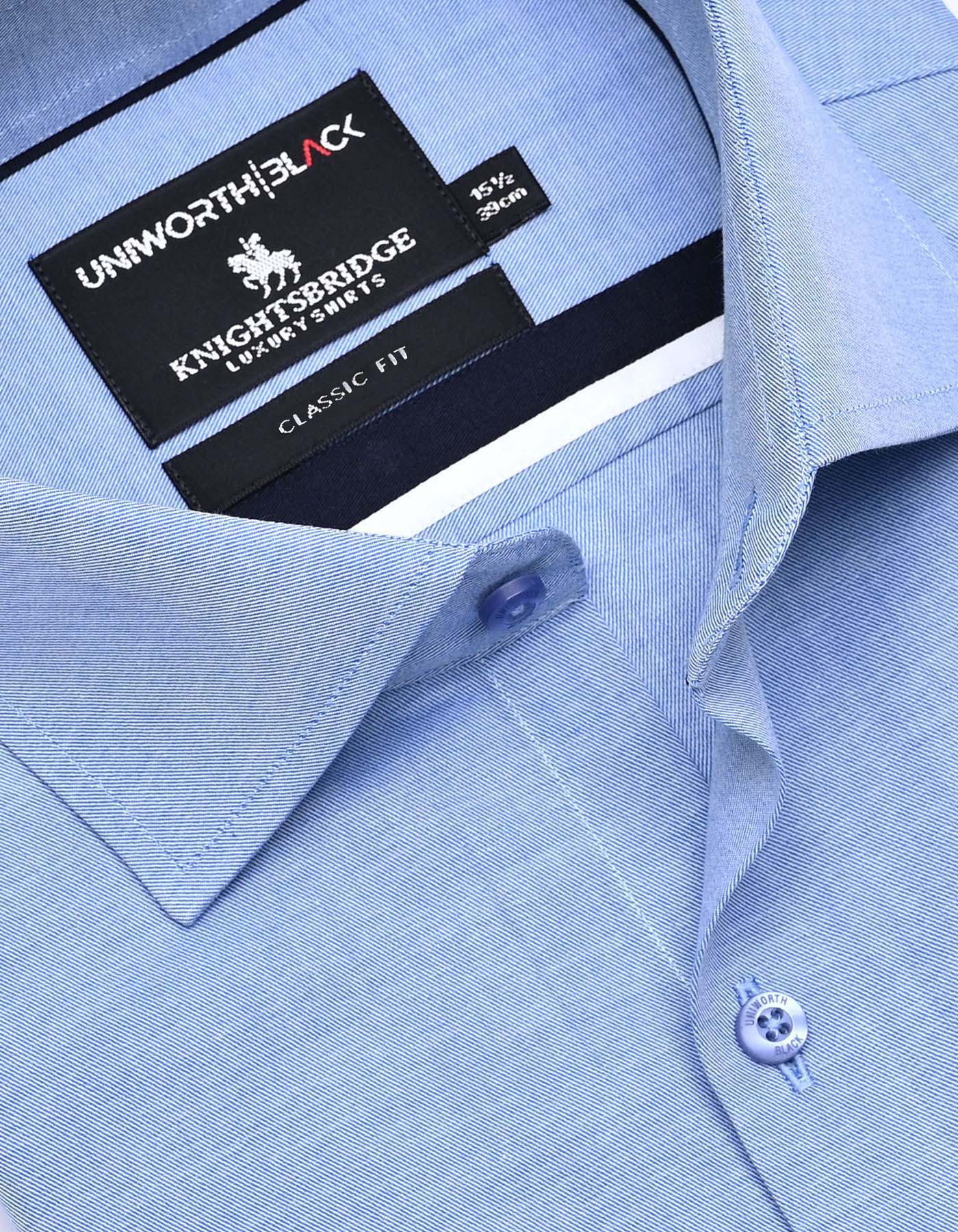 L Blue Plain Classic Fit Shirt - Image 2