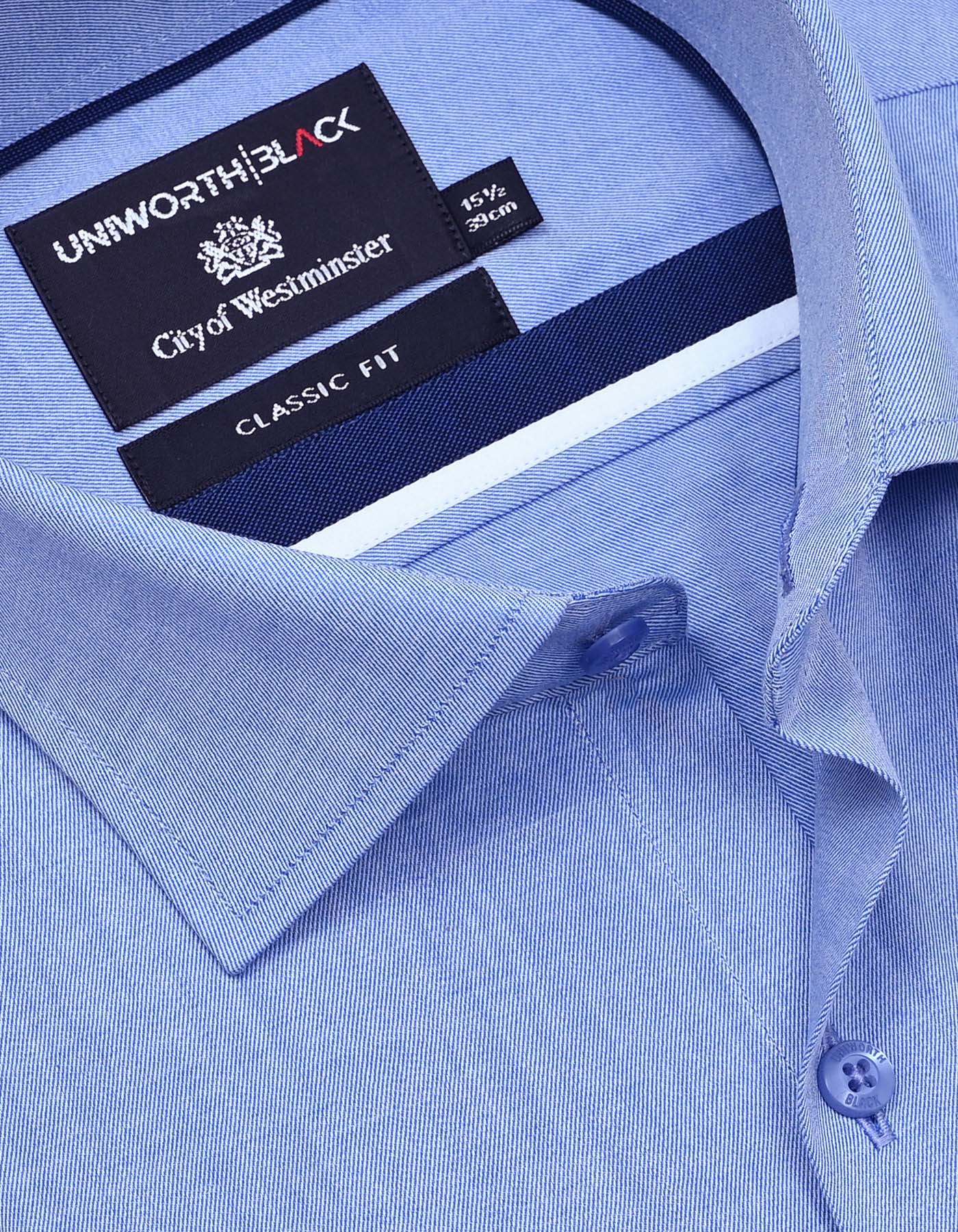 L Blue Plain Classic Fit Shirt - Image 2
