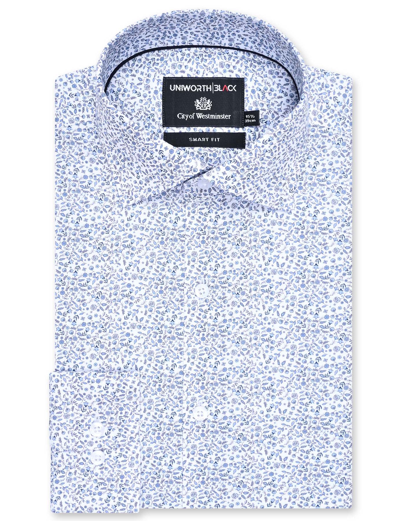 L Blue Printed Tailored Smart Fit Shirt