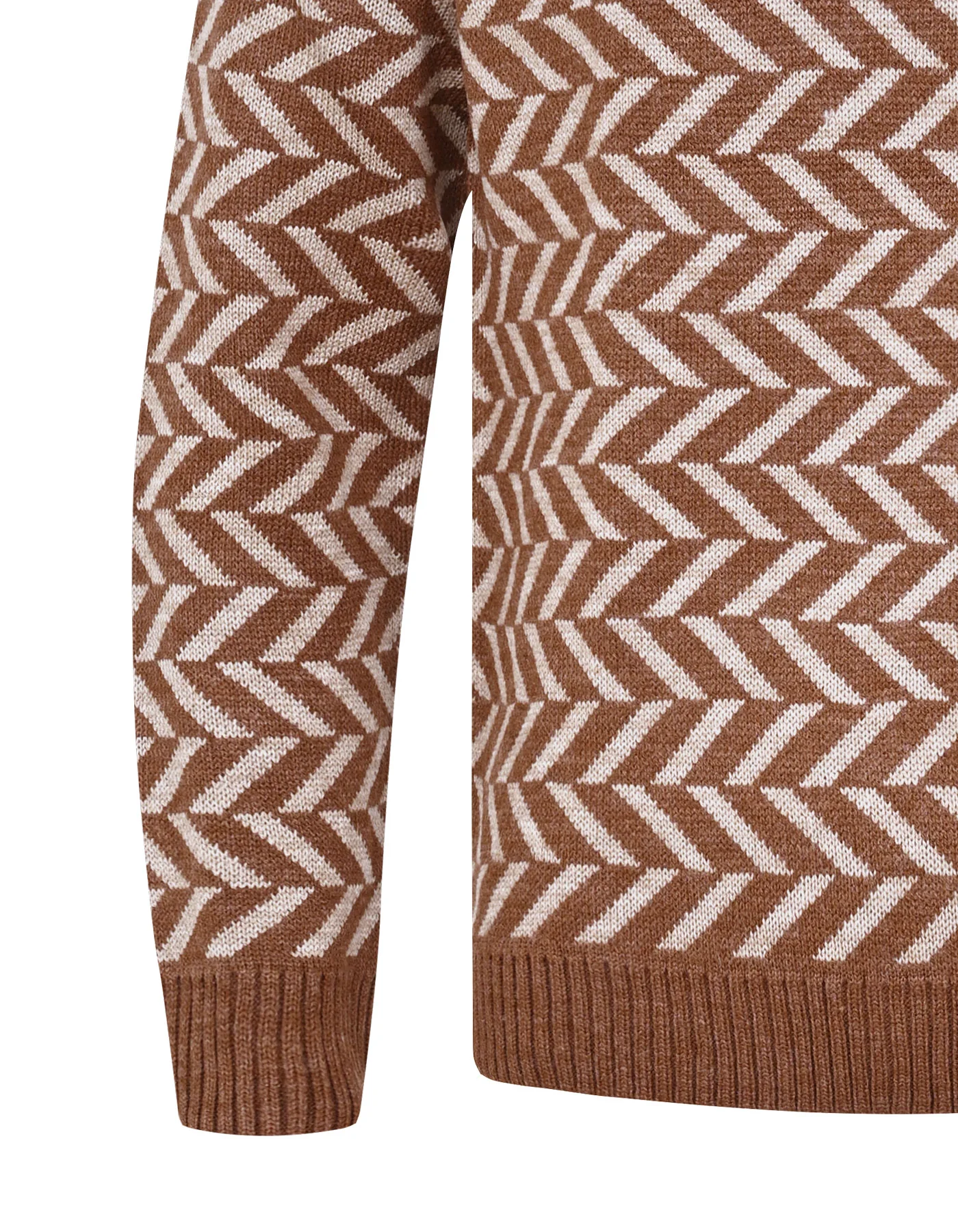 L Brown Geometric Crew Neck Sweater - Image 3