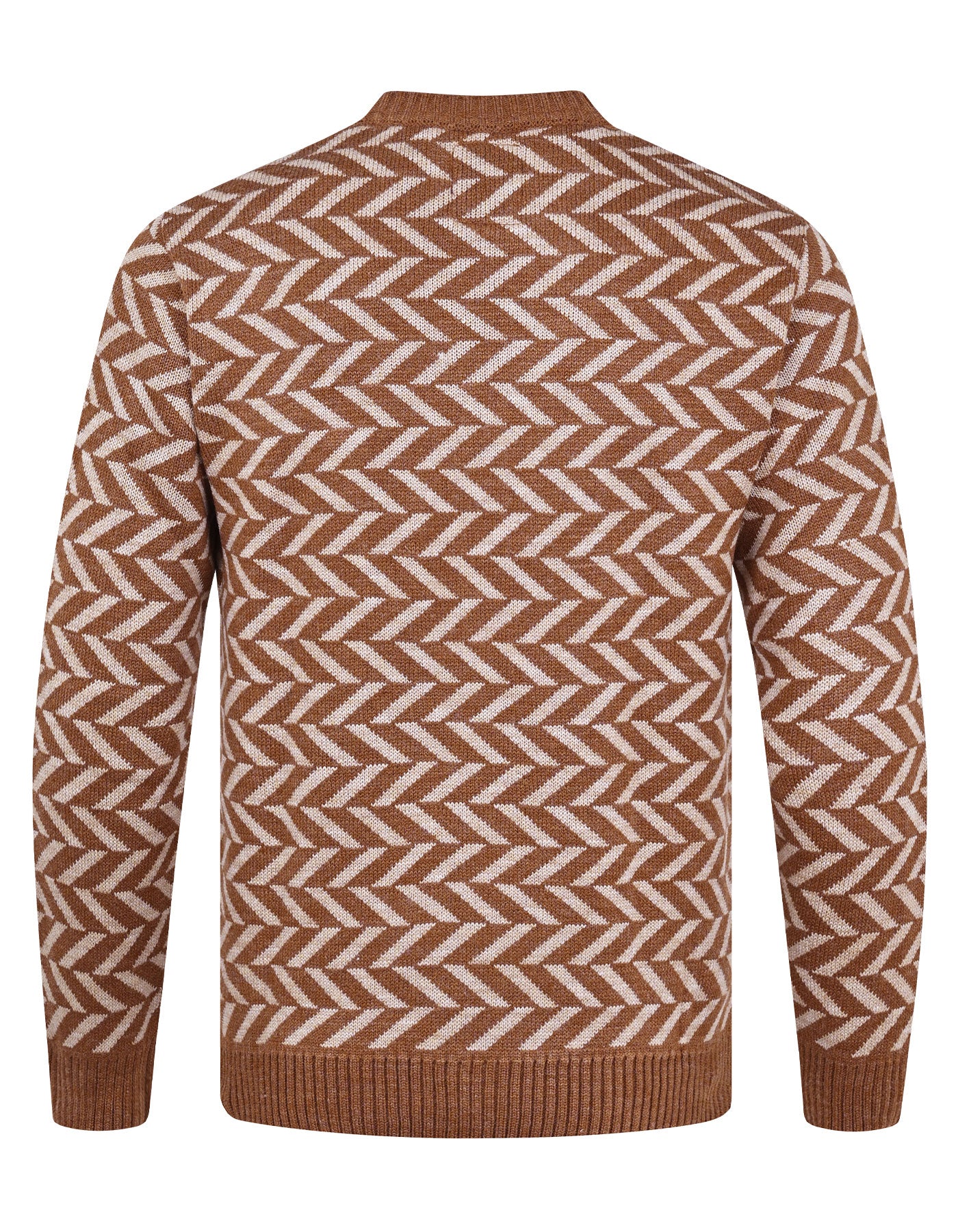 L Brown Geometric Crew Neck Sweater - Image 4