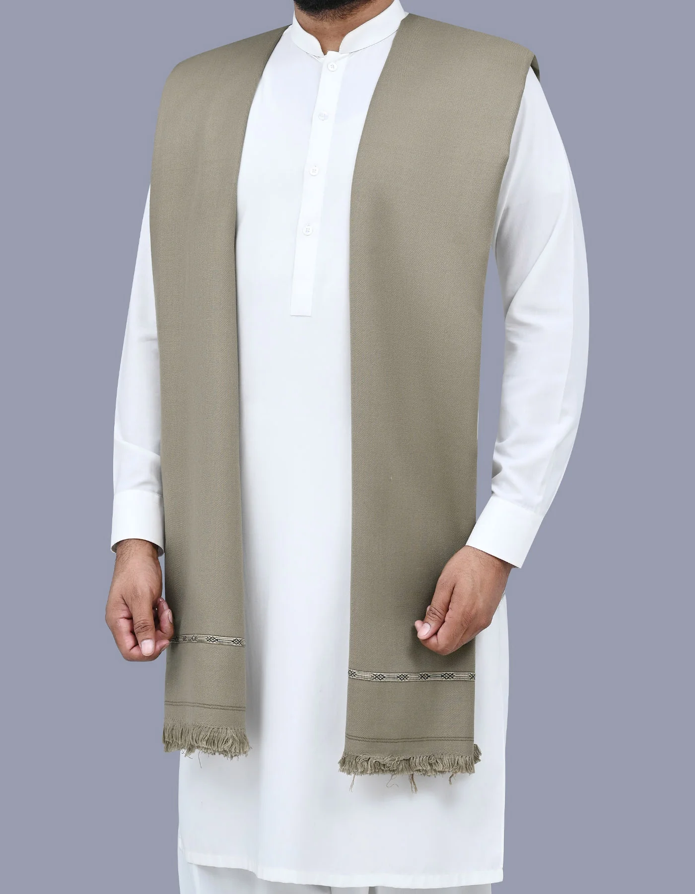 L Brown Plain 100% Acrylic Men Shawl - Image 3