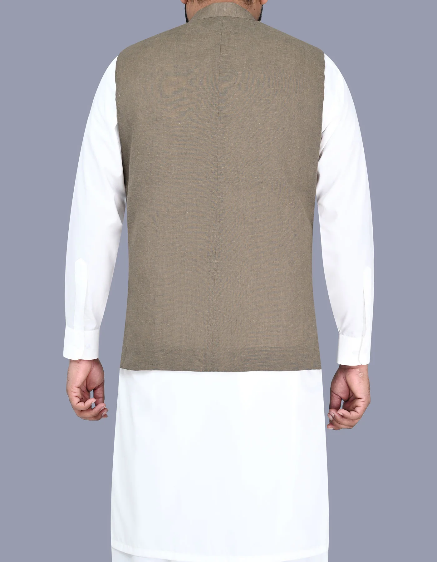 L Brown Plain Waistcoat - Image 4