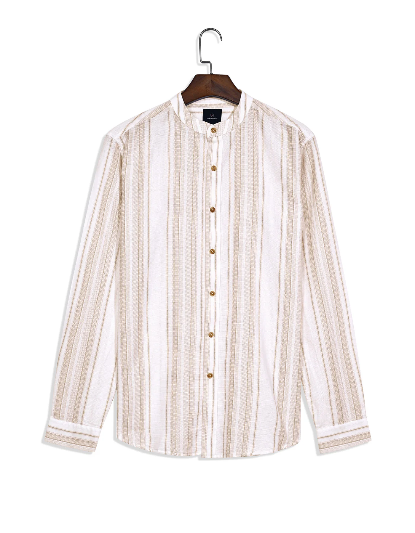 L Brown Stripe Regular Fit Casual Shirt - Image 2