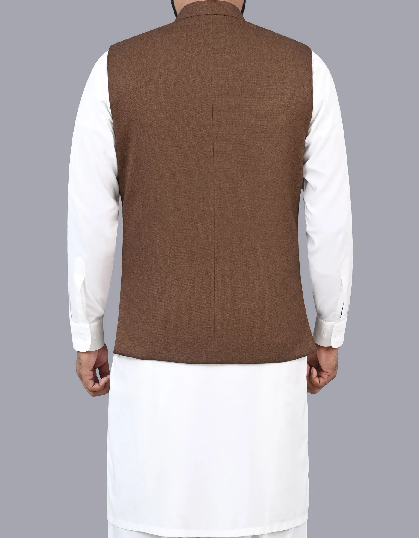 L Brown Texture Smart Fit Waistcoat - Image 5