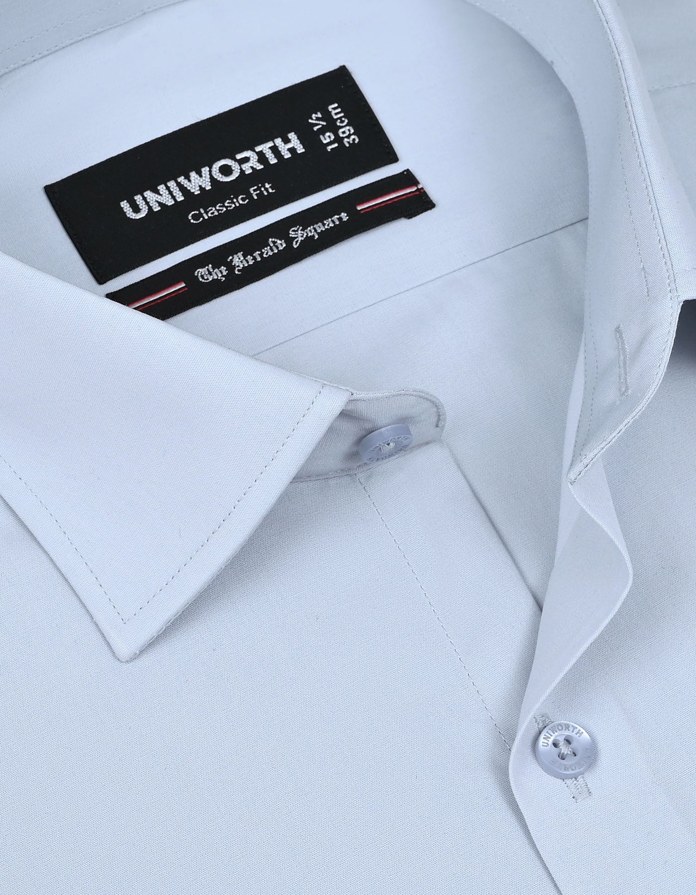 L Grey Plain Classic Fit Shirt - Image 2
