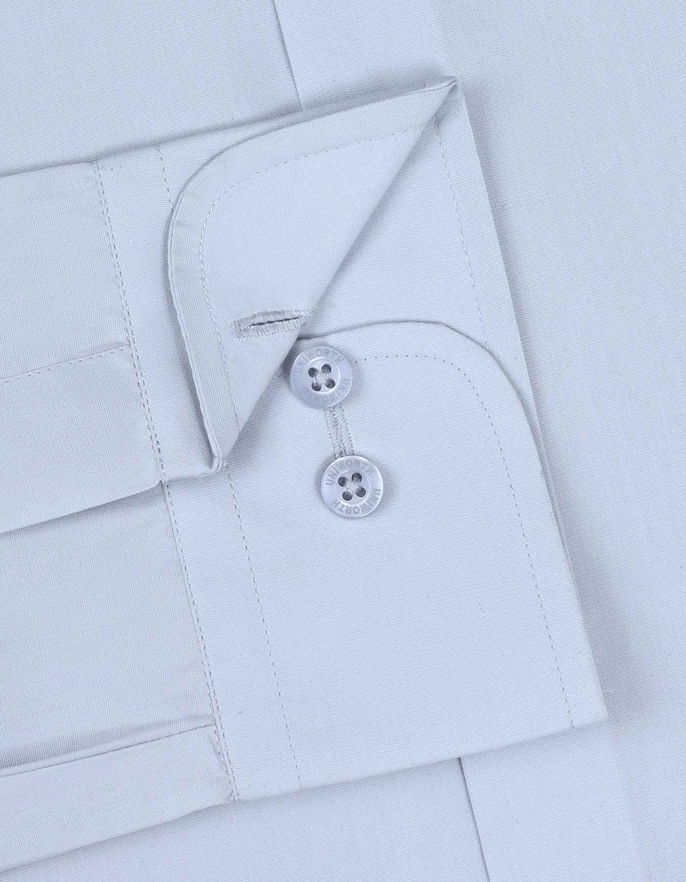 L Grey Plain Classic Fit Shirt - Image 3