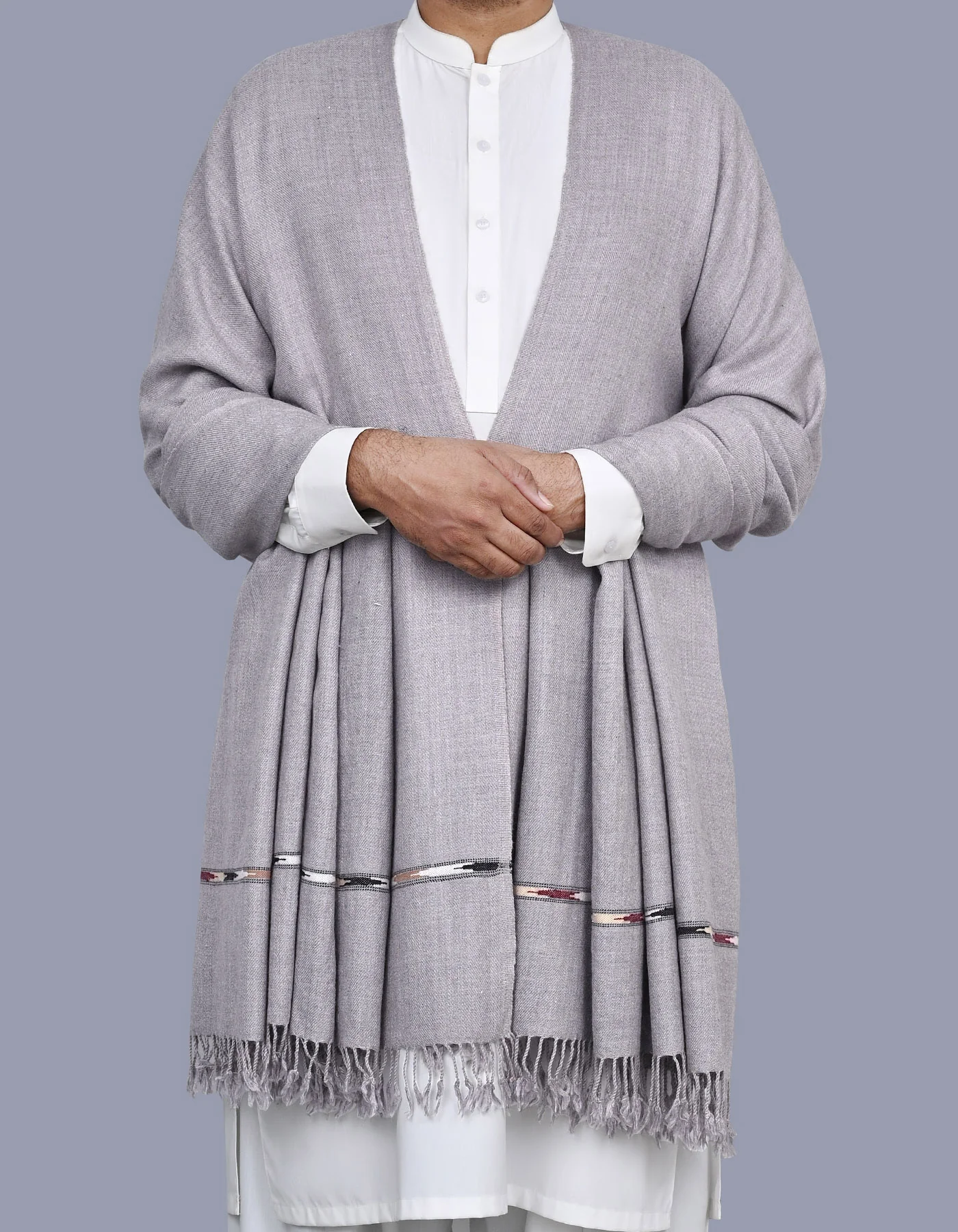 L Grey Plain Cotton Blend Men Shawl