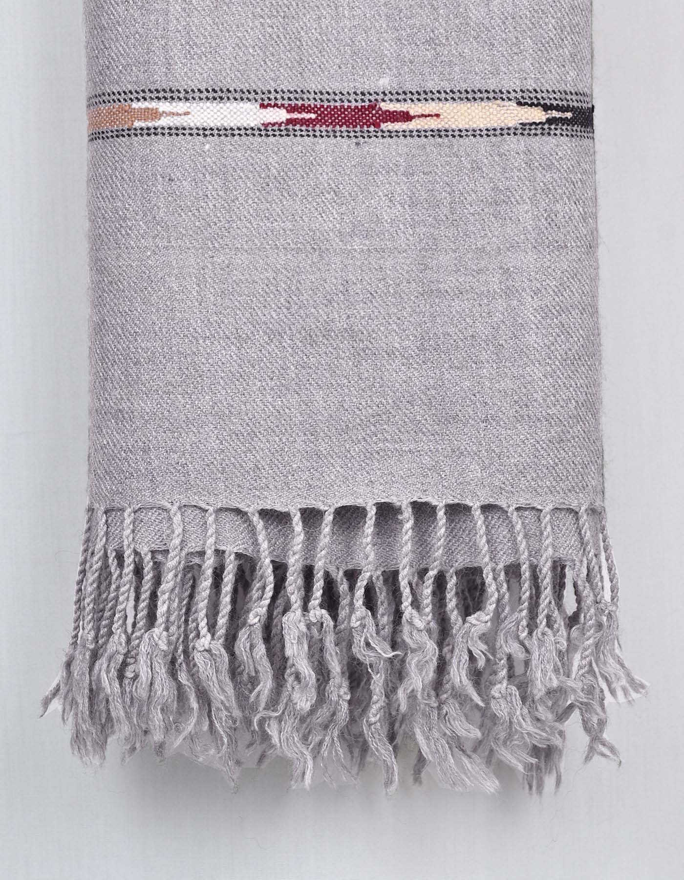 L Grey Plain Cotton Blend Men Shawl - Image 3