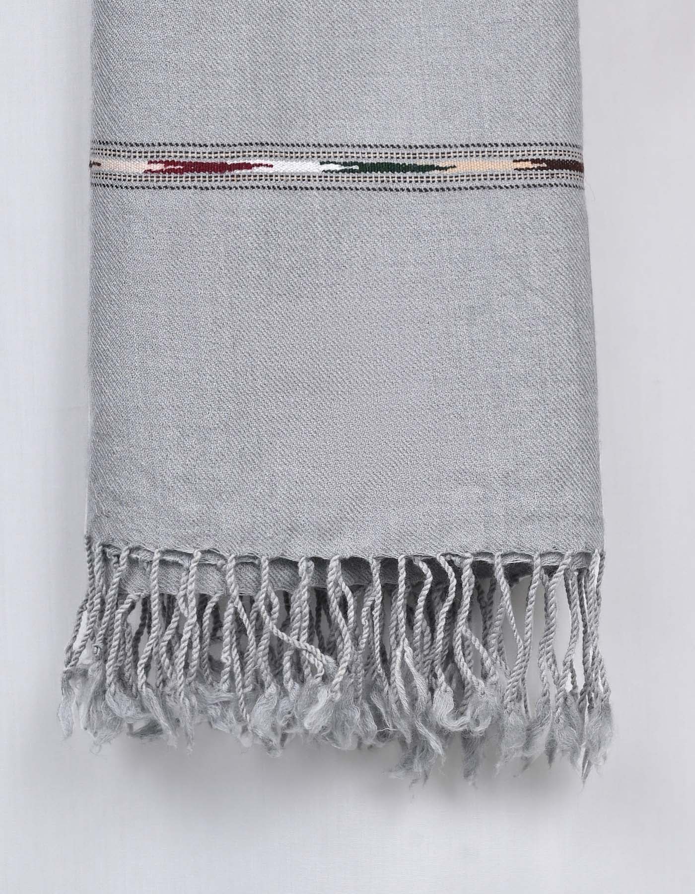 L Grey Plain Wool Blend Men Shawl - Image 3