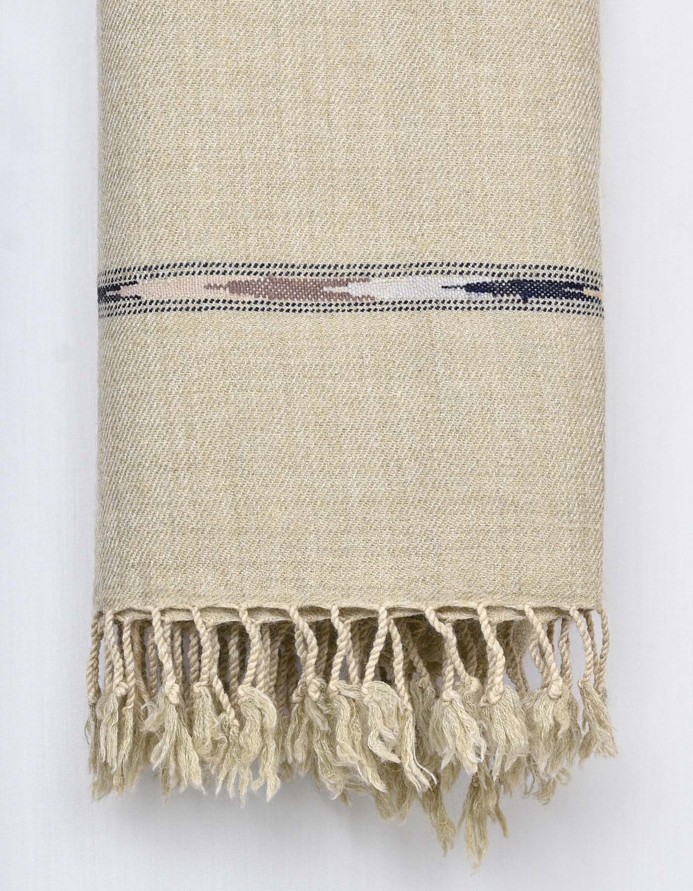 L Khaki Plain Wool Blend Men Shawl - Image 3