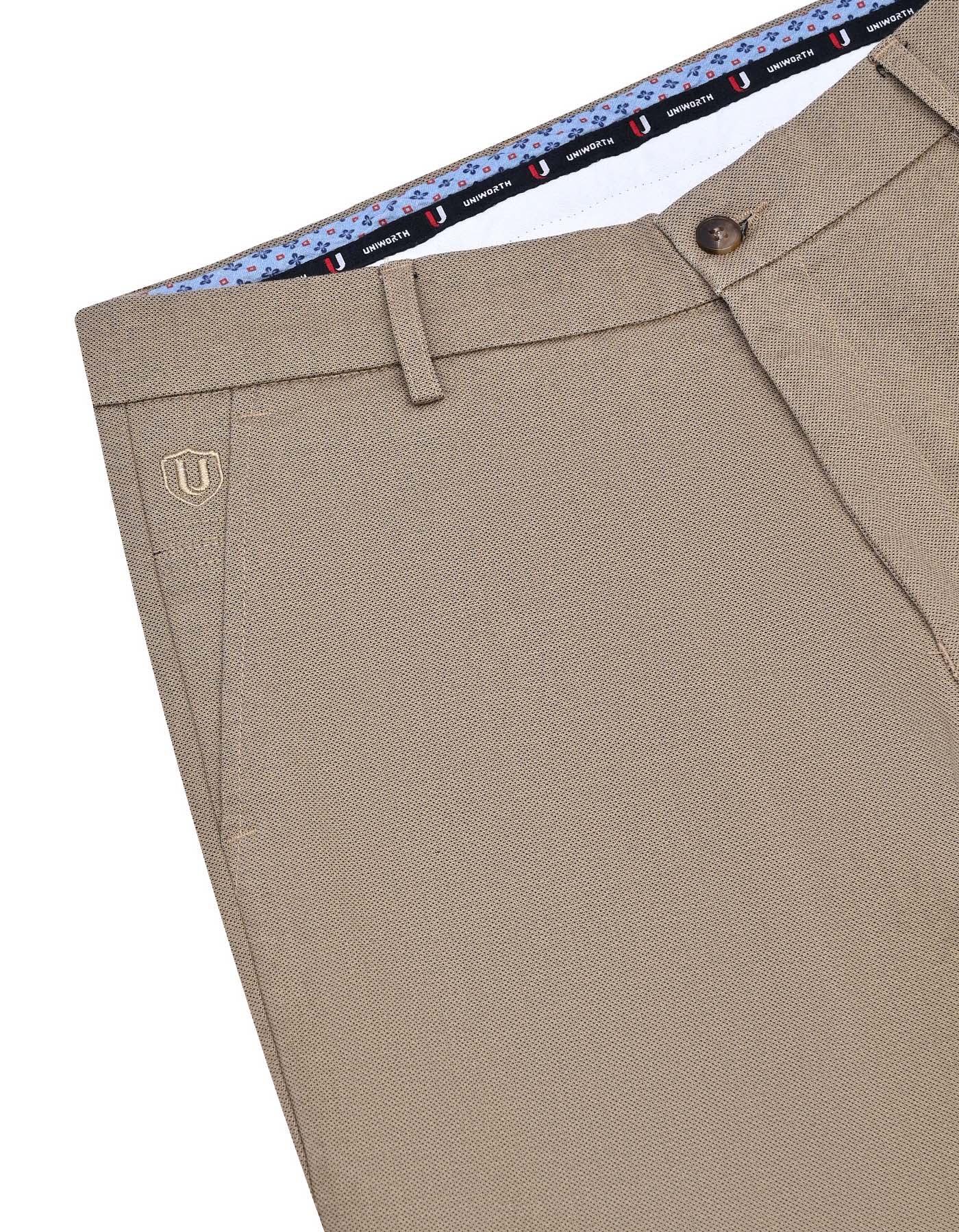 L Khaki Texture Smart Fit Cotton Trouser - Image 3