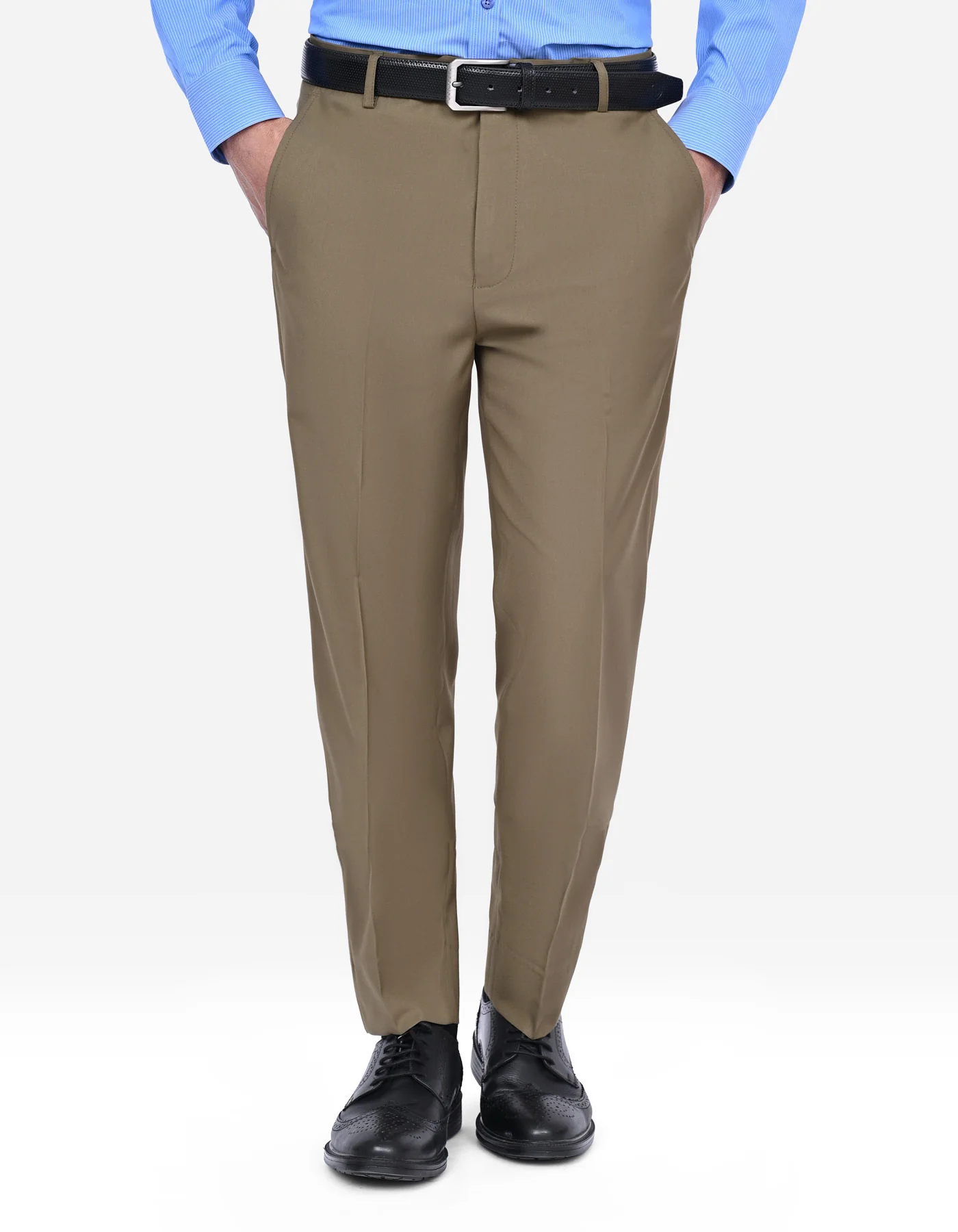 L Olive Plain Classic Fit Formal Trouser
