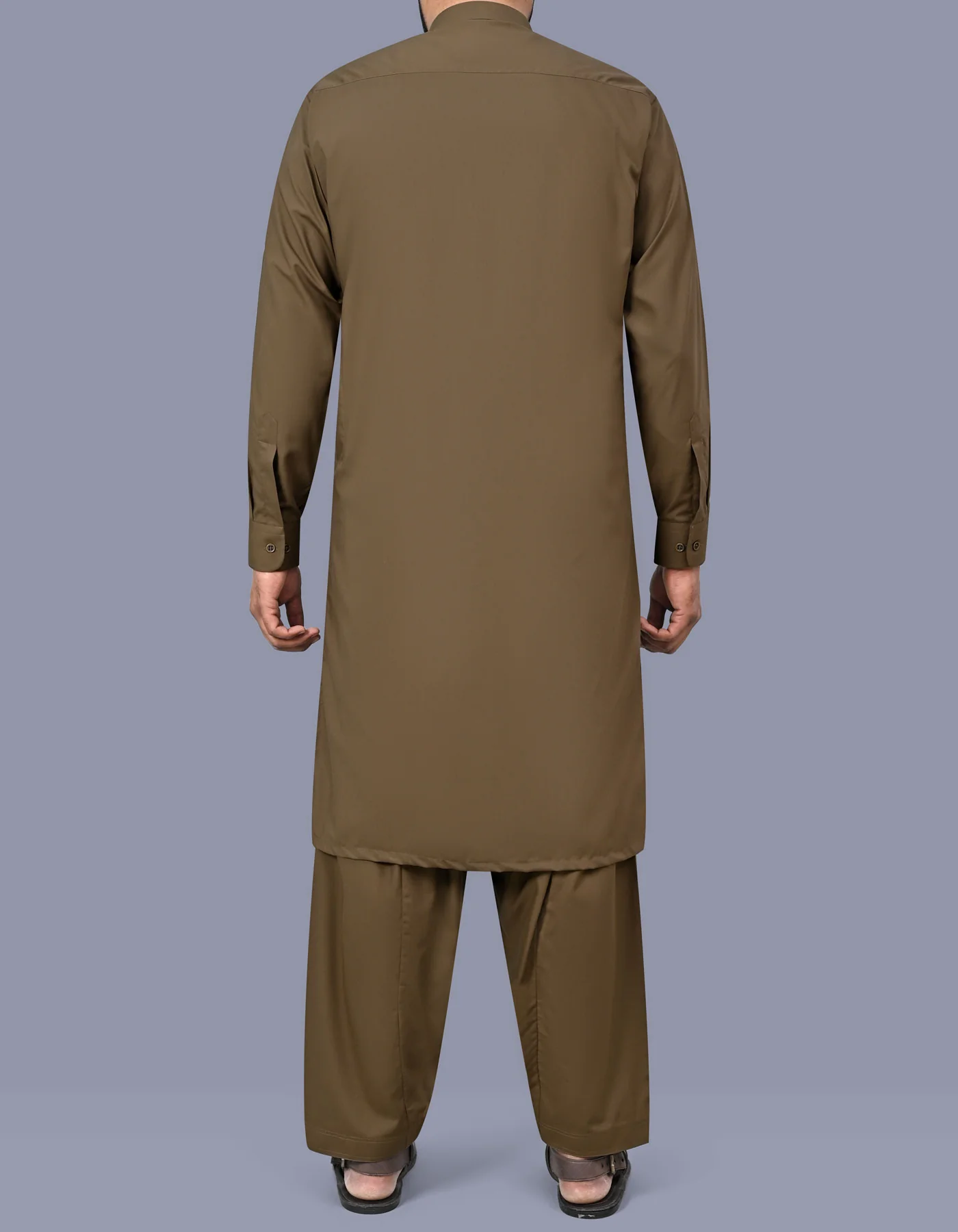 L Olive Plain Kameez Shalwar - Image 4