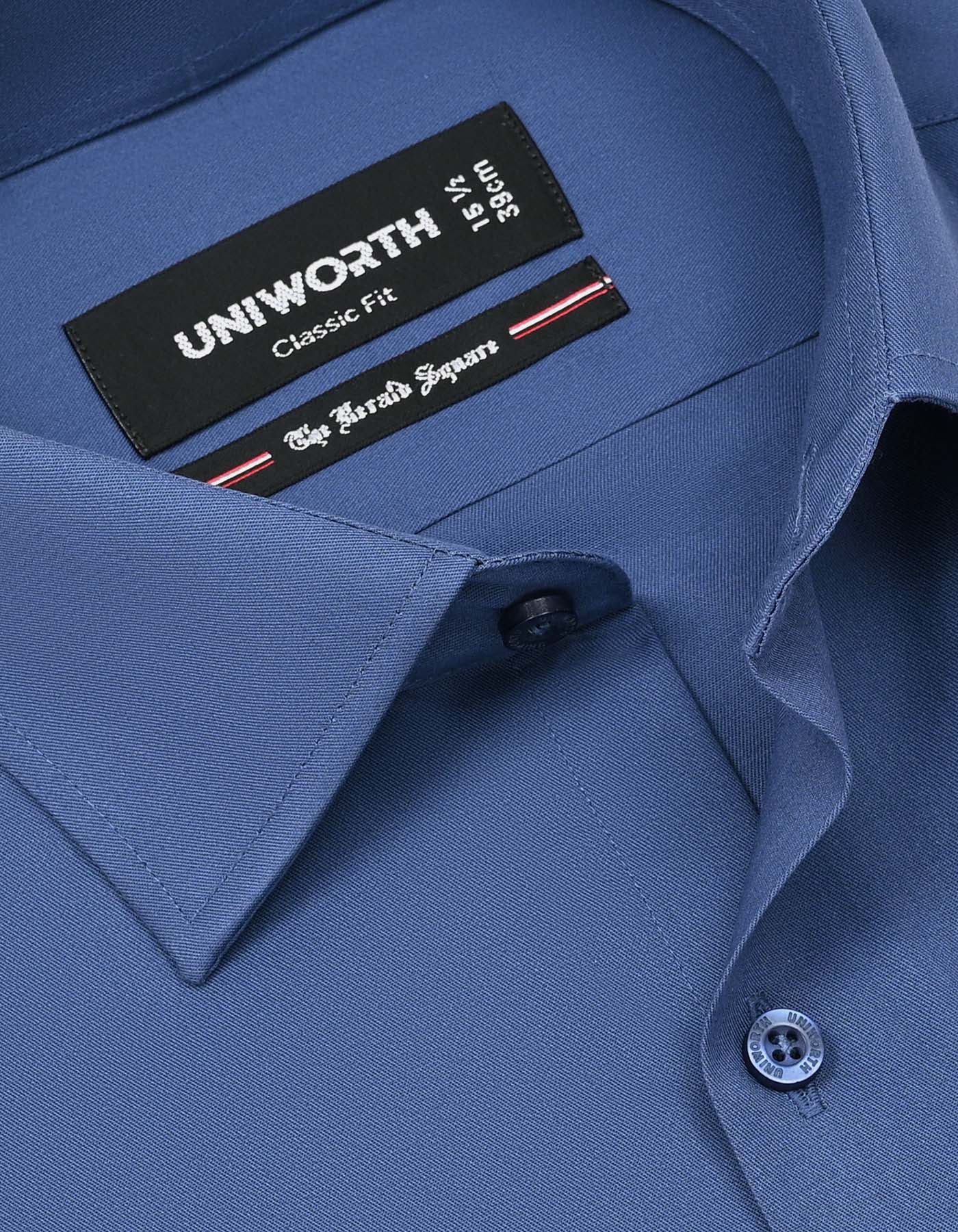 M Blue Plain Classic Fit Shirt - Image 2