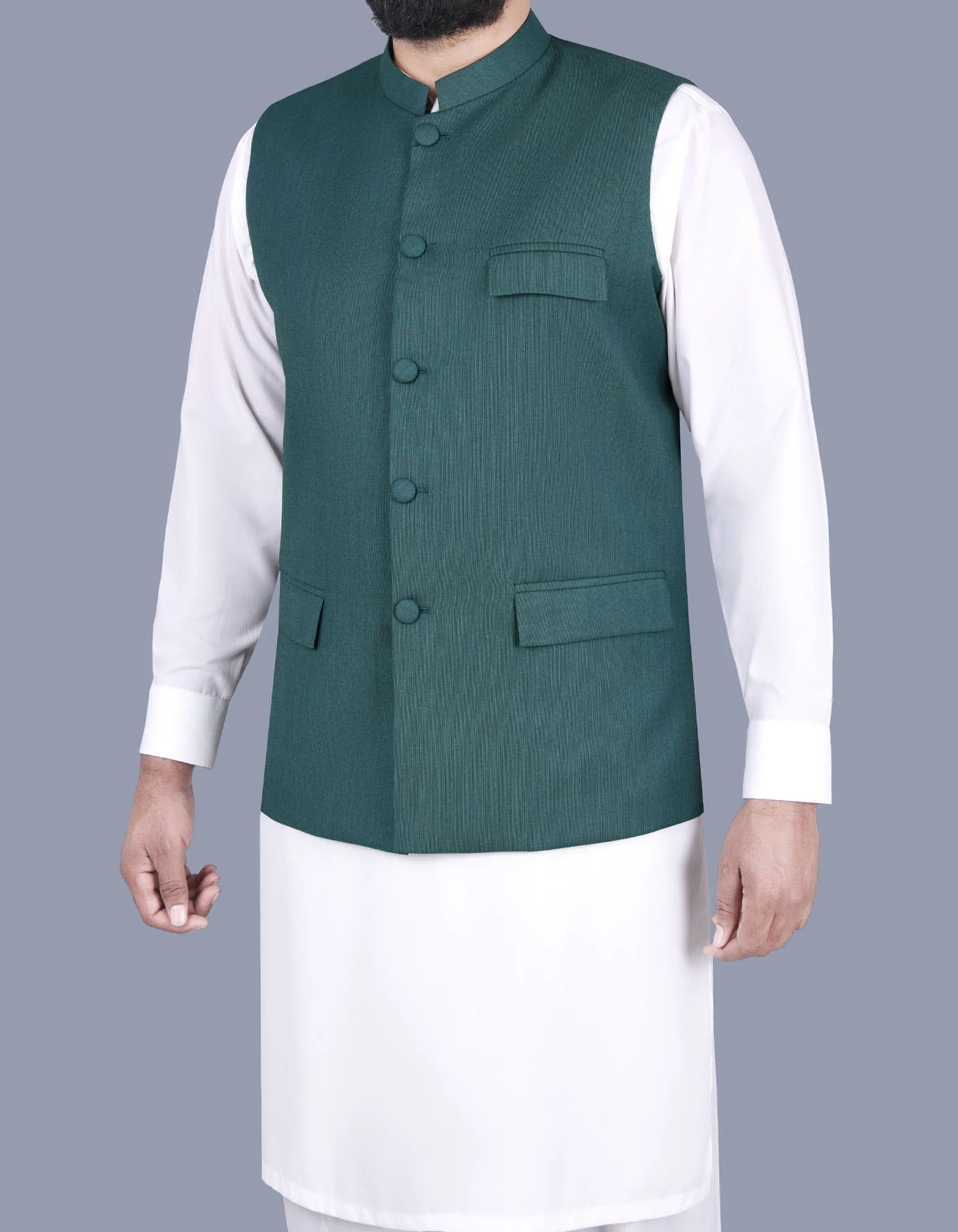 M Green Plain Waist Coat - Image 3