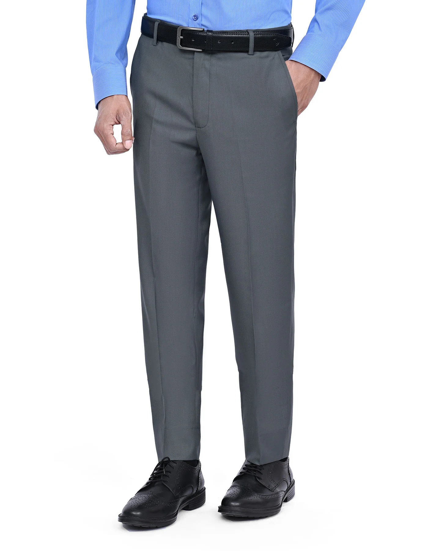 M Grey Plain Smart Fit Formal Trouser