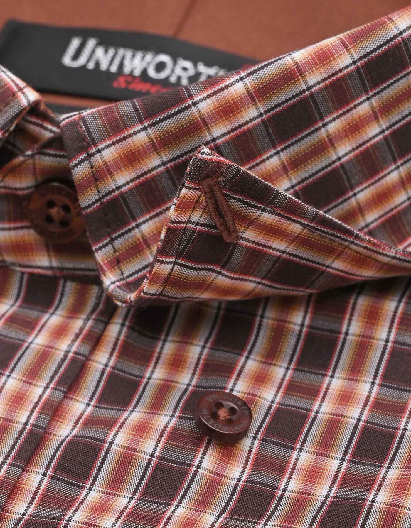 Maroon/Brown Check Business Casual Shirt - Image 3