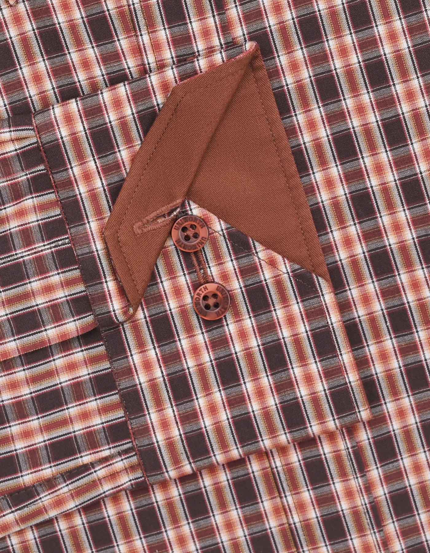 Maroon/Brown Check Business Casual Shirt - Image 4