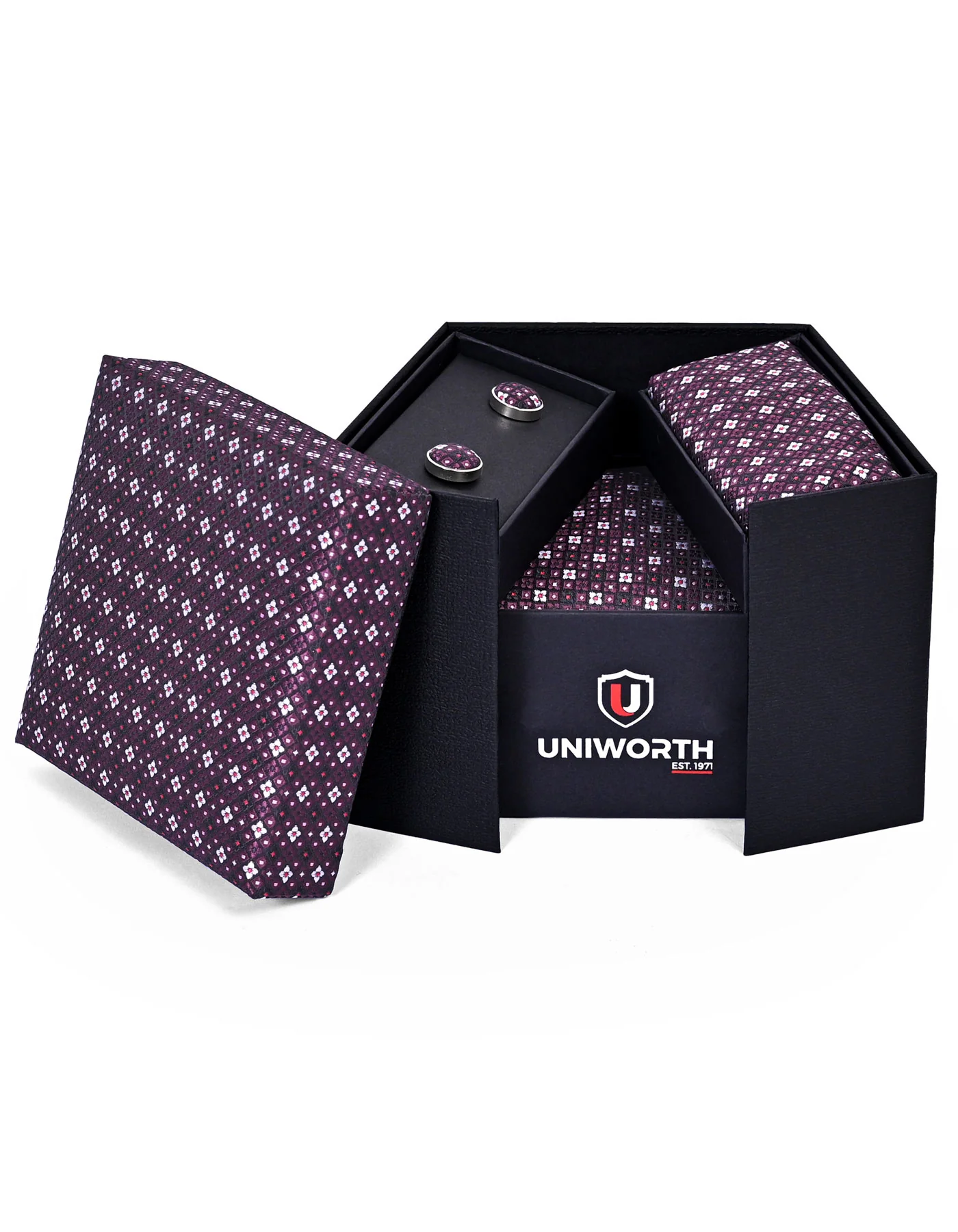 Maroon Floral Cufflink Tie Set - Image 2