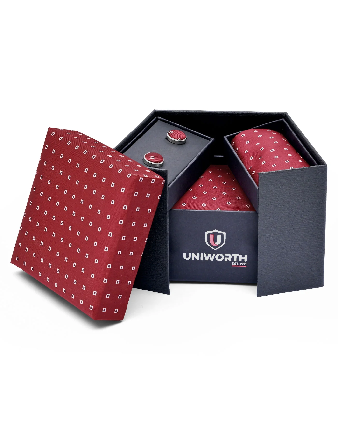 Maroon Geometric Cufflink Tie Set - Image 2