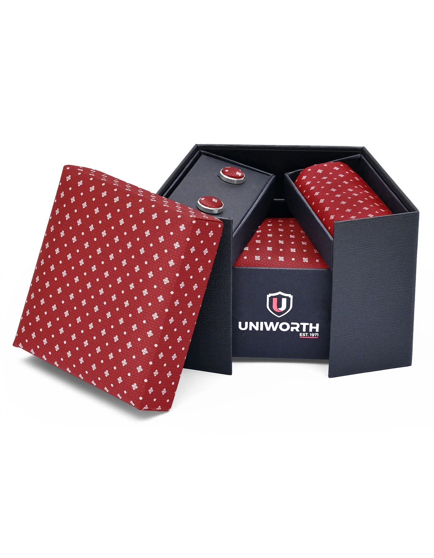 Maroon Geometric Cufflink Tie Set - Image 2