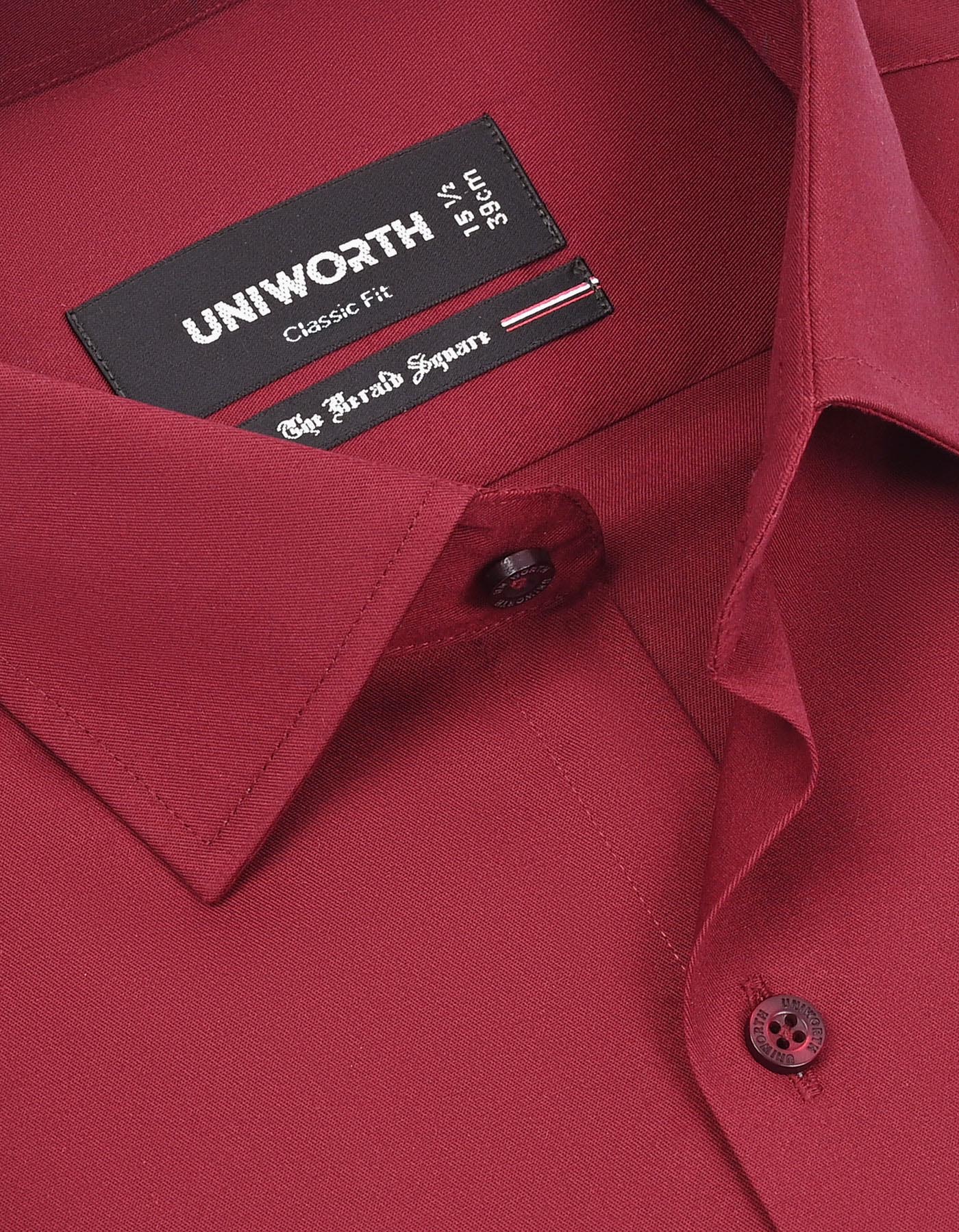 Maroon Plain Classic Fit Shirt - Image 2