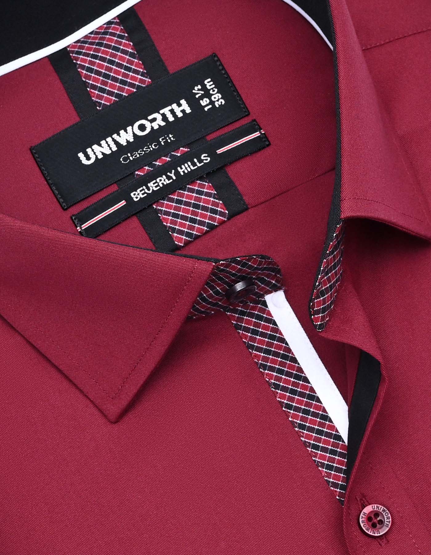 Maroon Plain Classic Fit Shirt - Image 2