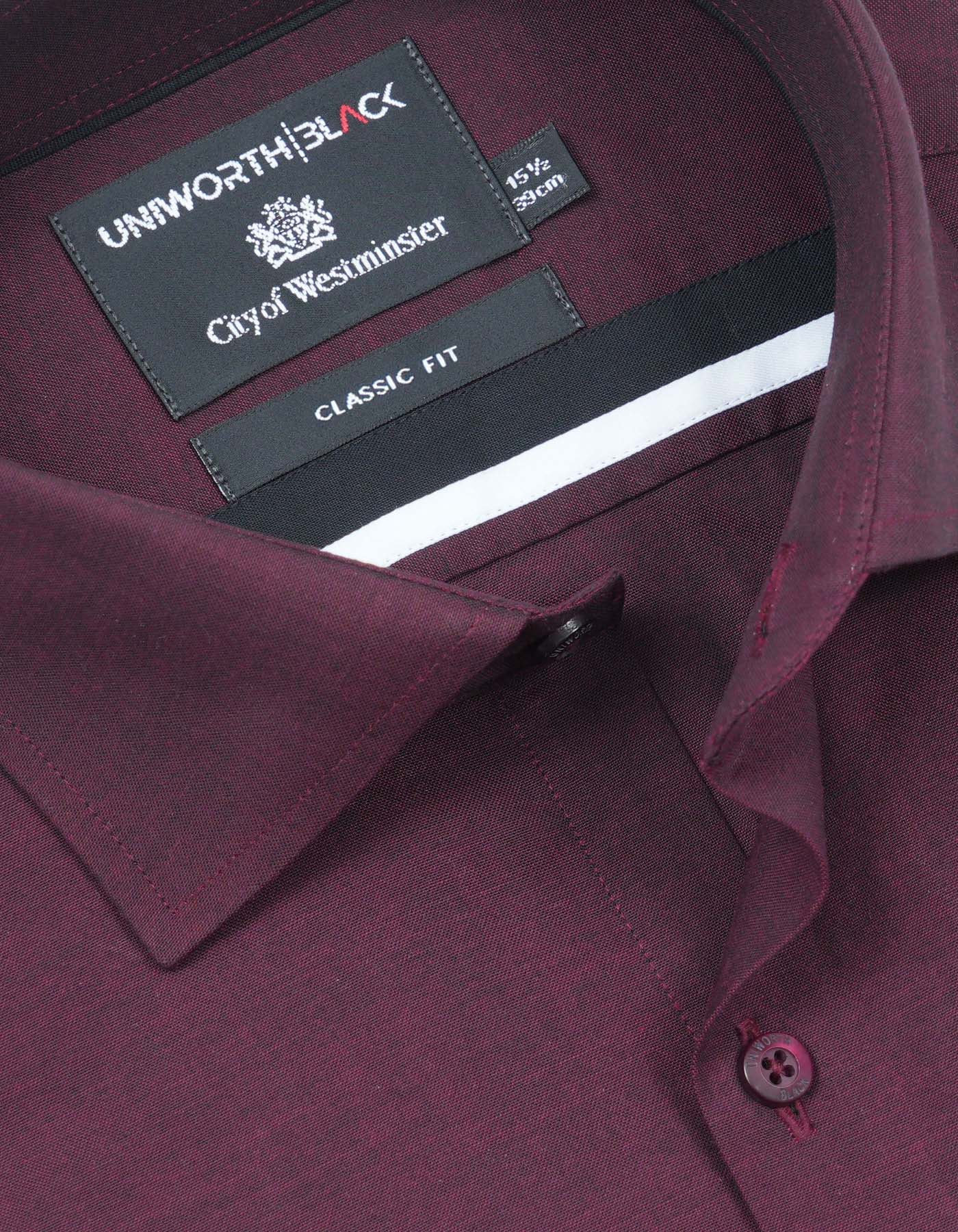 Maroon Plain Classic Fit Shirt - Image 2
