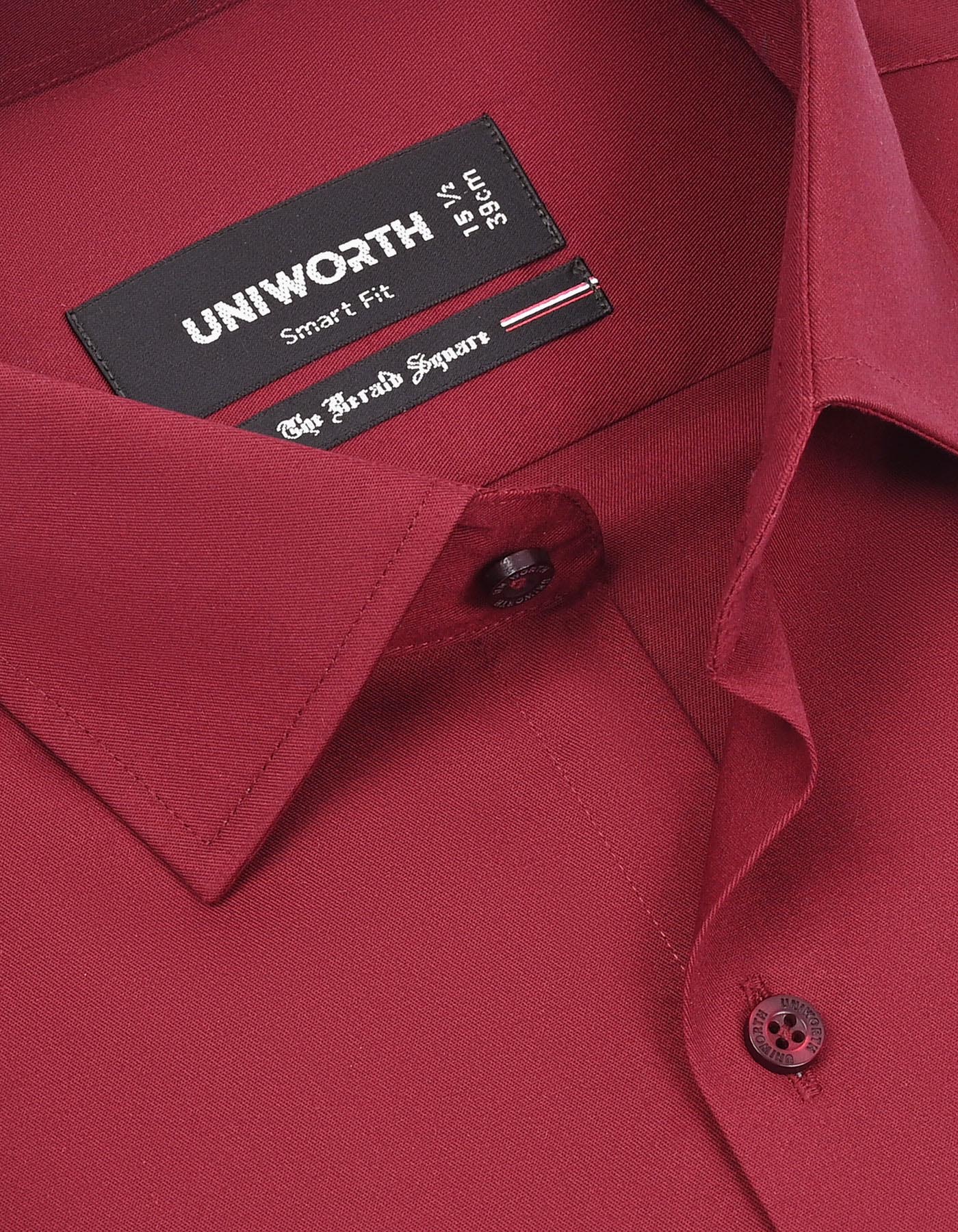 Maroon Plain Tailored Smart Fit Shirt - Image 2