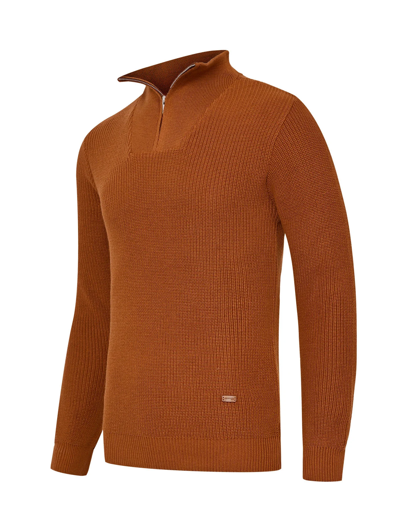 Mustard Plain Half Zipper Sweater