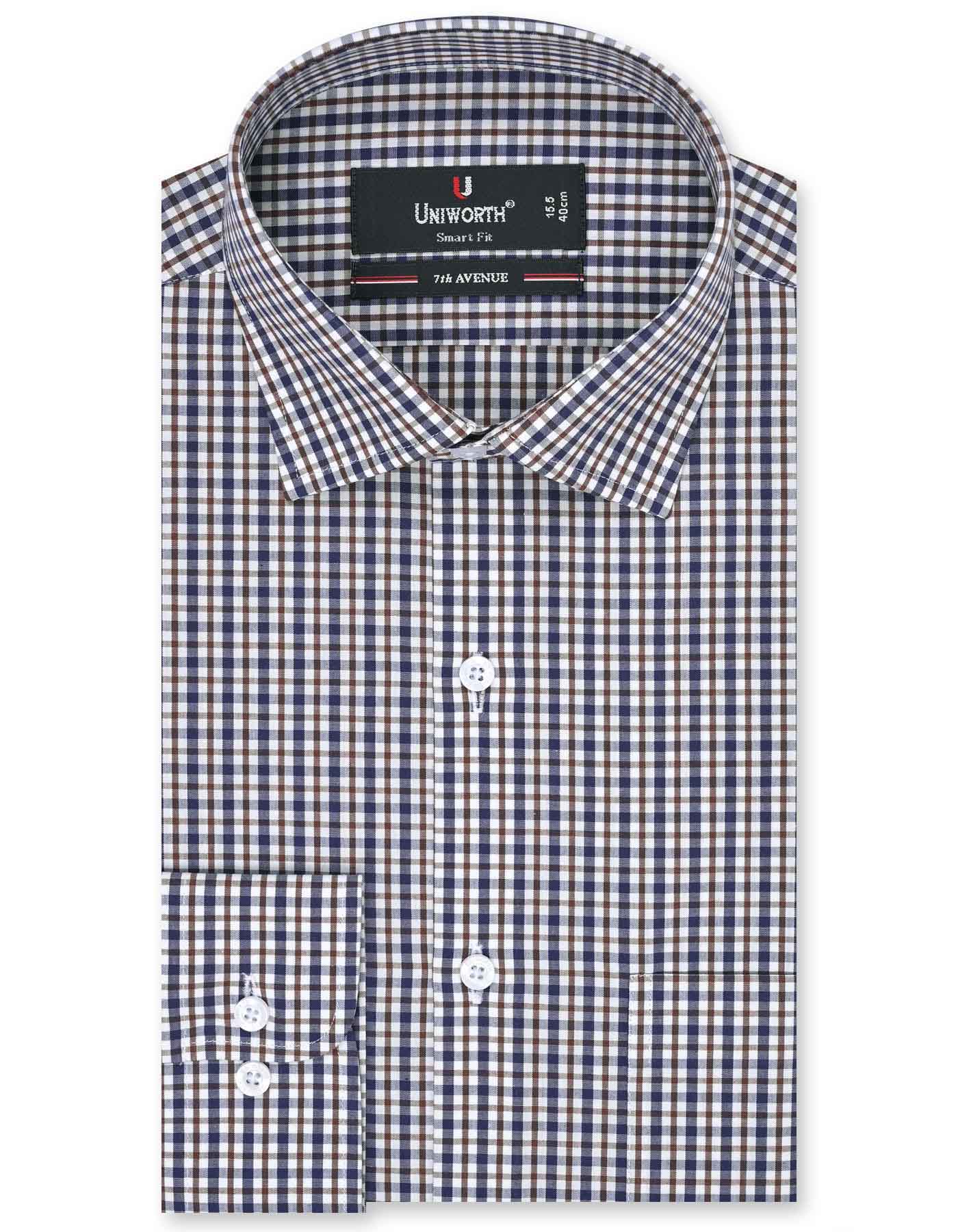 Navy/Brown Check Tailored Smart Fit Shirt