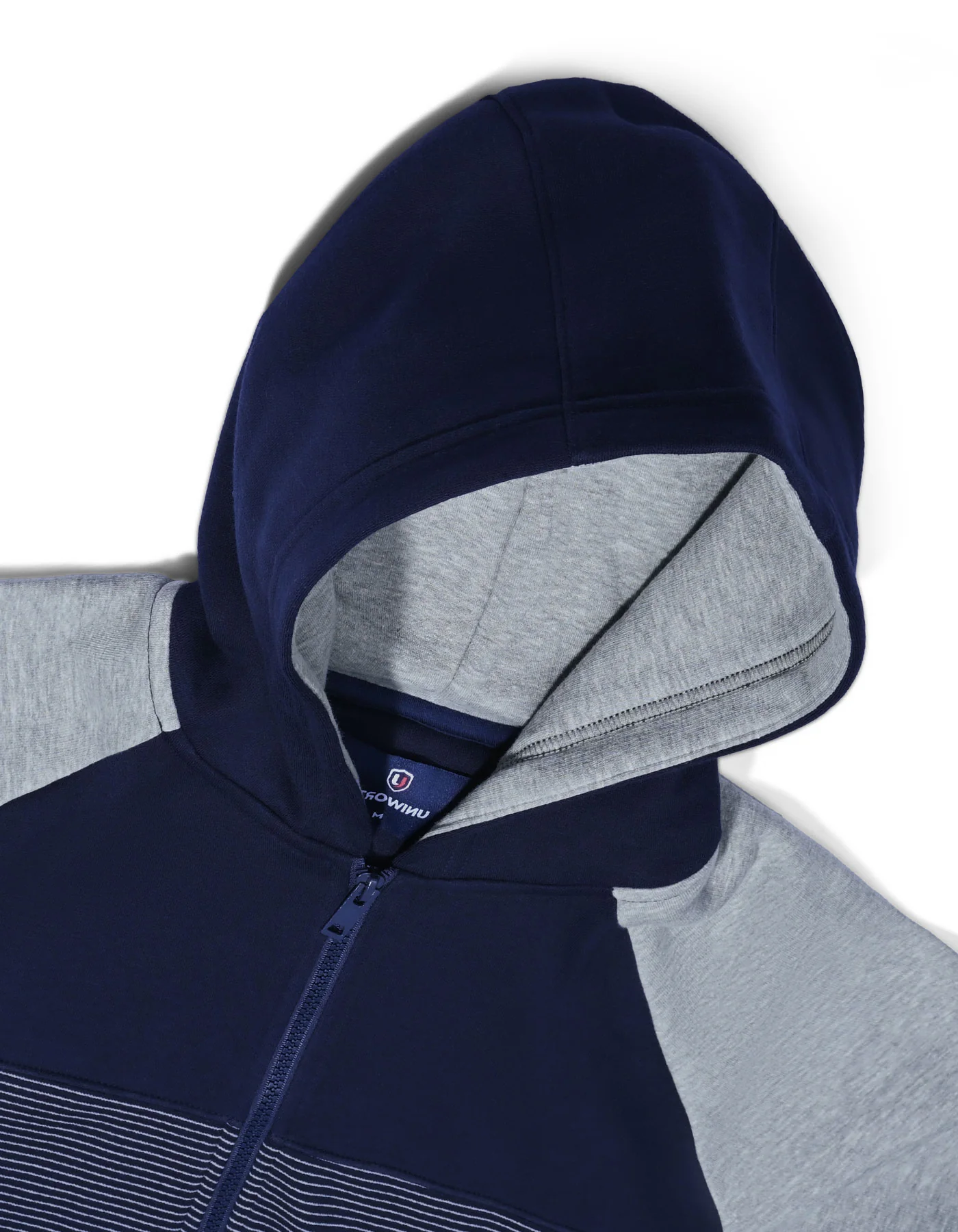 Navy Color Block Zipper Hoodie - Image 2